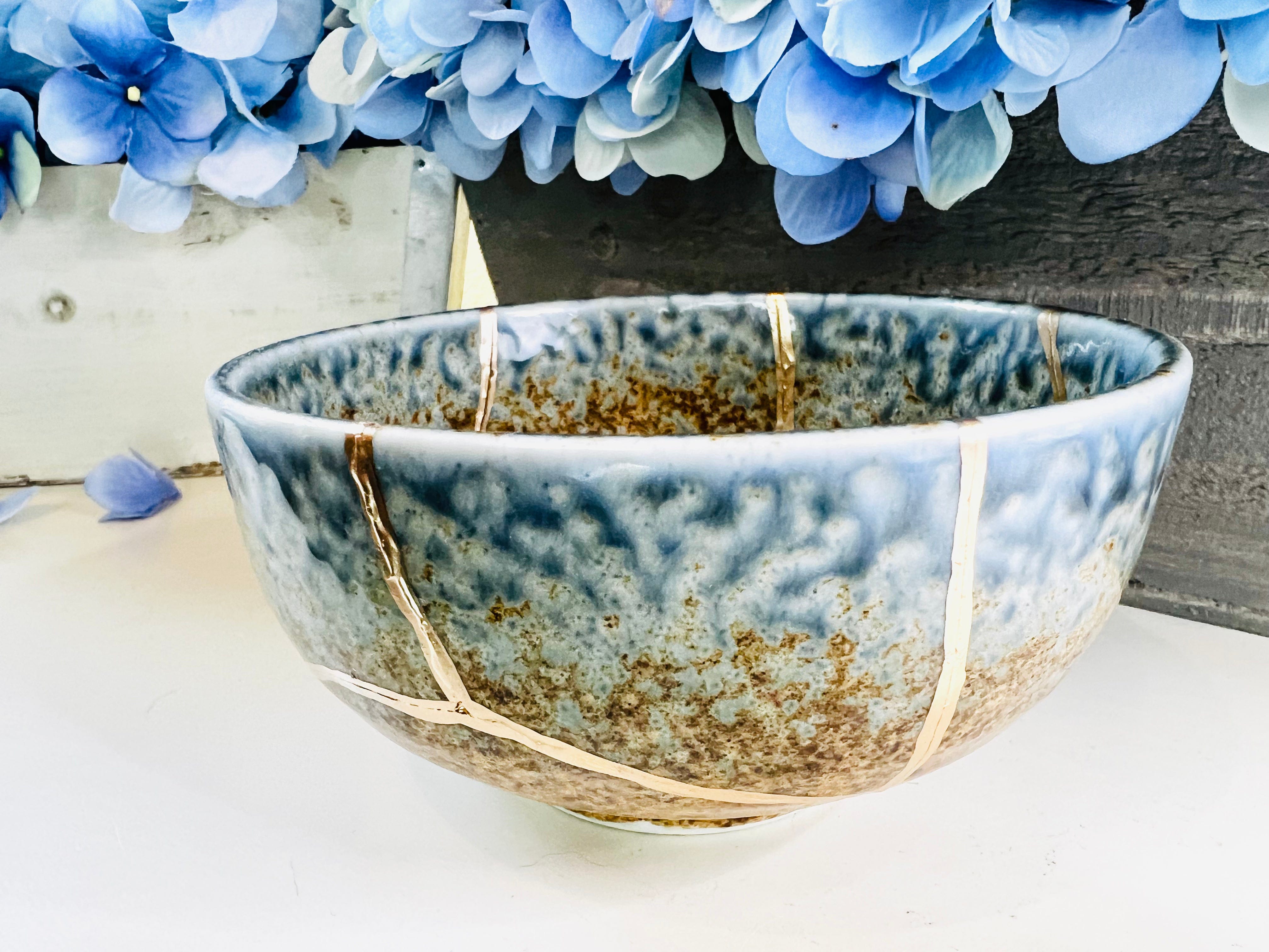 Kintsugi Bowl, Kintsugi Navy Blue Flow Bowl, Minimalist, Personalized Gifts, Home Decor, Kintsugi Kit, Kintsugi  AINAGASHI Blue Bowl