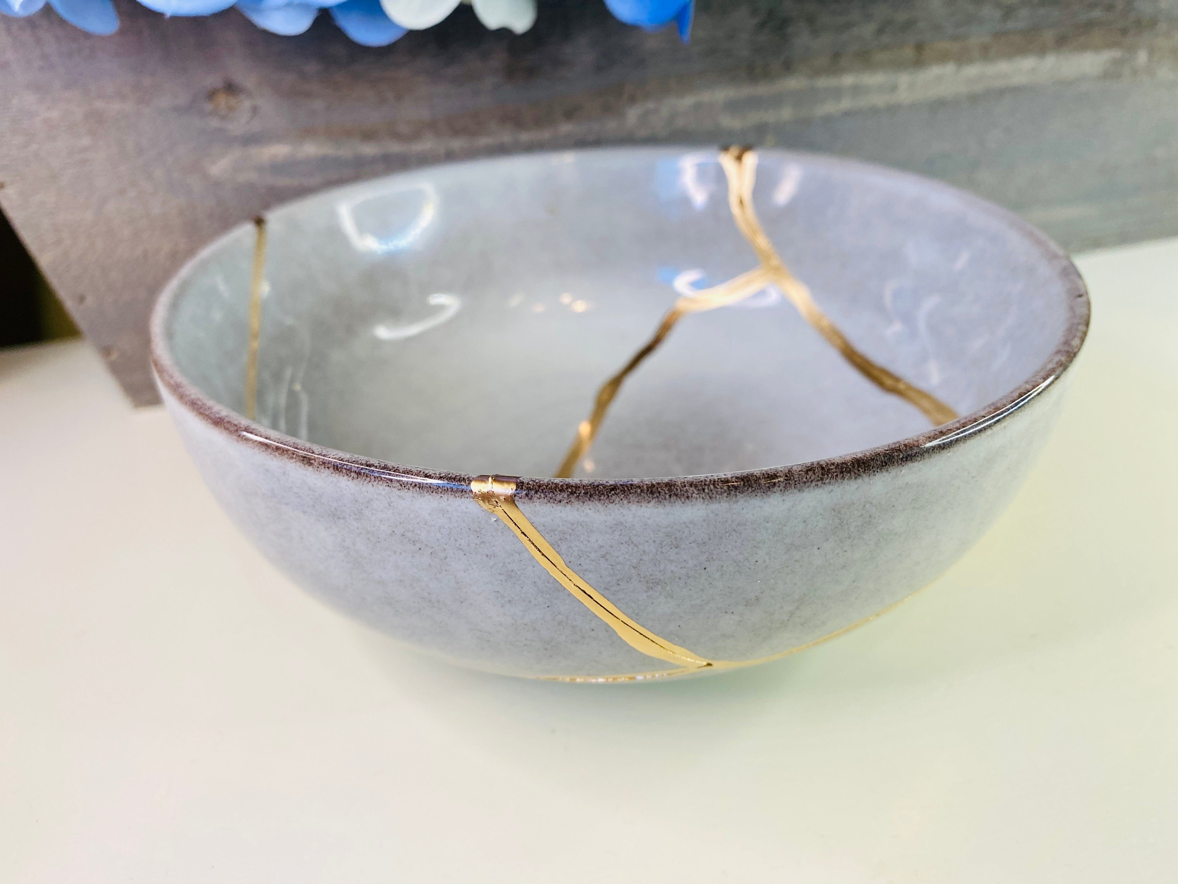Kintsugi Bowl, Grey Stoneware Bowl, Home Gifts, Home Decor, Kintsugi Repaired Gifts, Anniversary Gifts, Kintsugi Repaired Grey Patterned Bowl