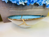 Kintsugi Pottery Aqua Kintsugi Trinket Dish, Personalized Gifts, Summer Gifts, Ombre Style, Kintsugi Aqua Blue Trinket Dish