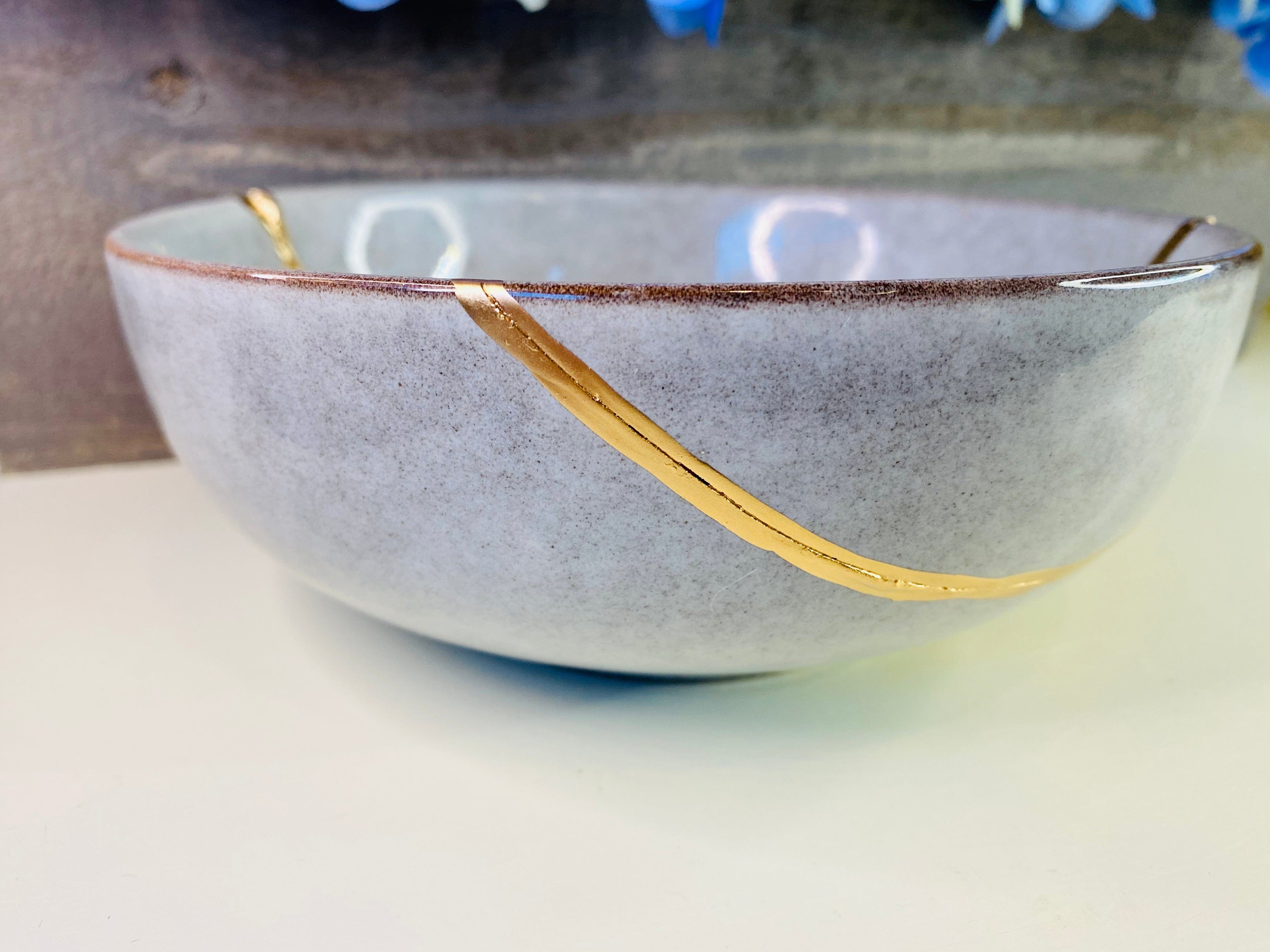 Kintsugi Bowl, Grey Stoneware Bowl, Home Gifts, Home Decor, Kintsugi Repaired Gifts, Anniversary Gifts, Kintsugi Repaired Grey Patterned Bowl
