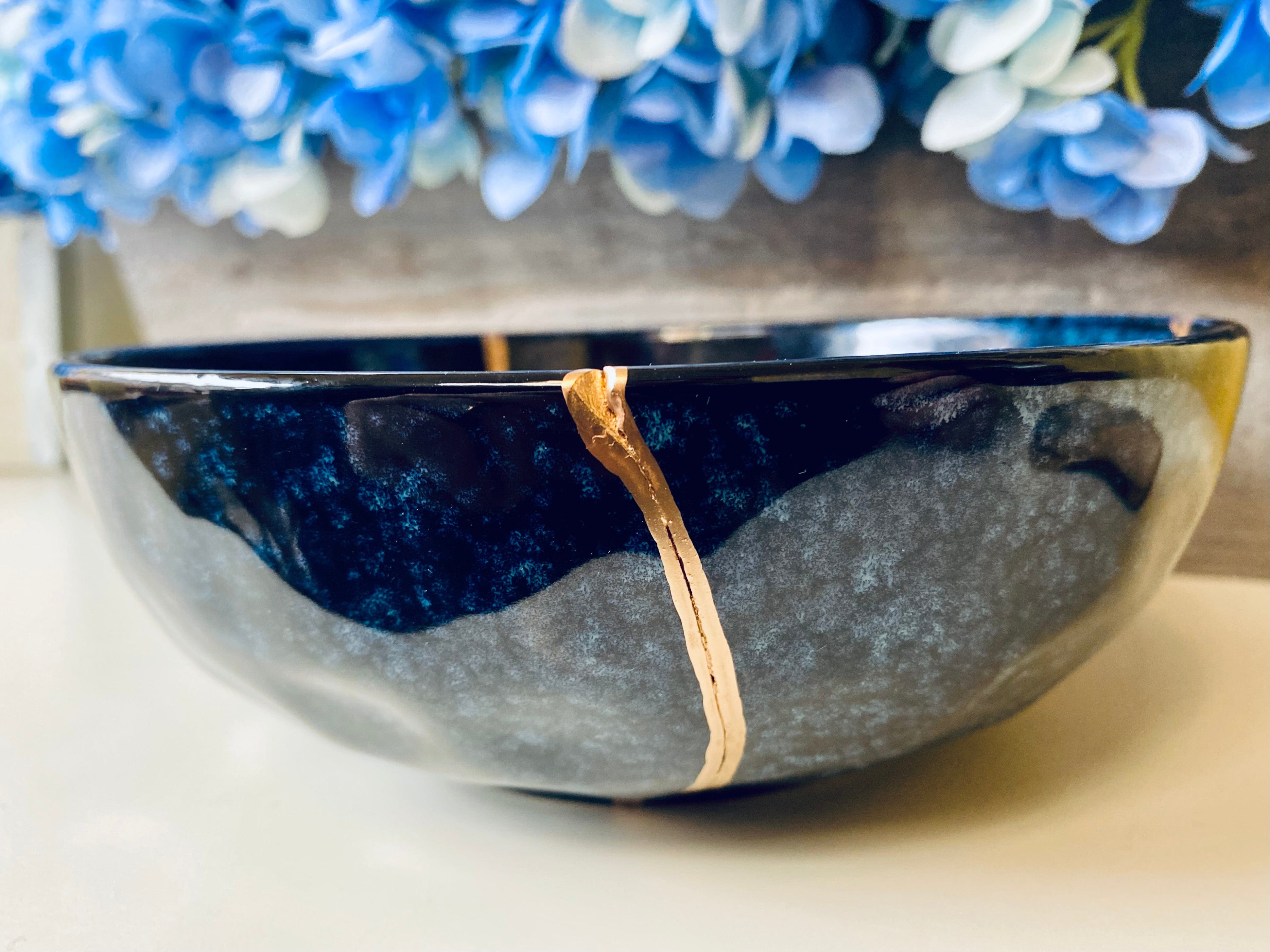 Kintsugi Repaired Blue Celestial Bowl