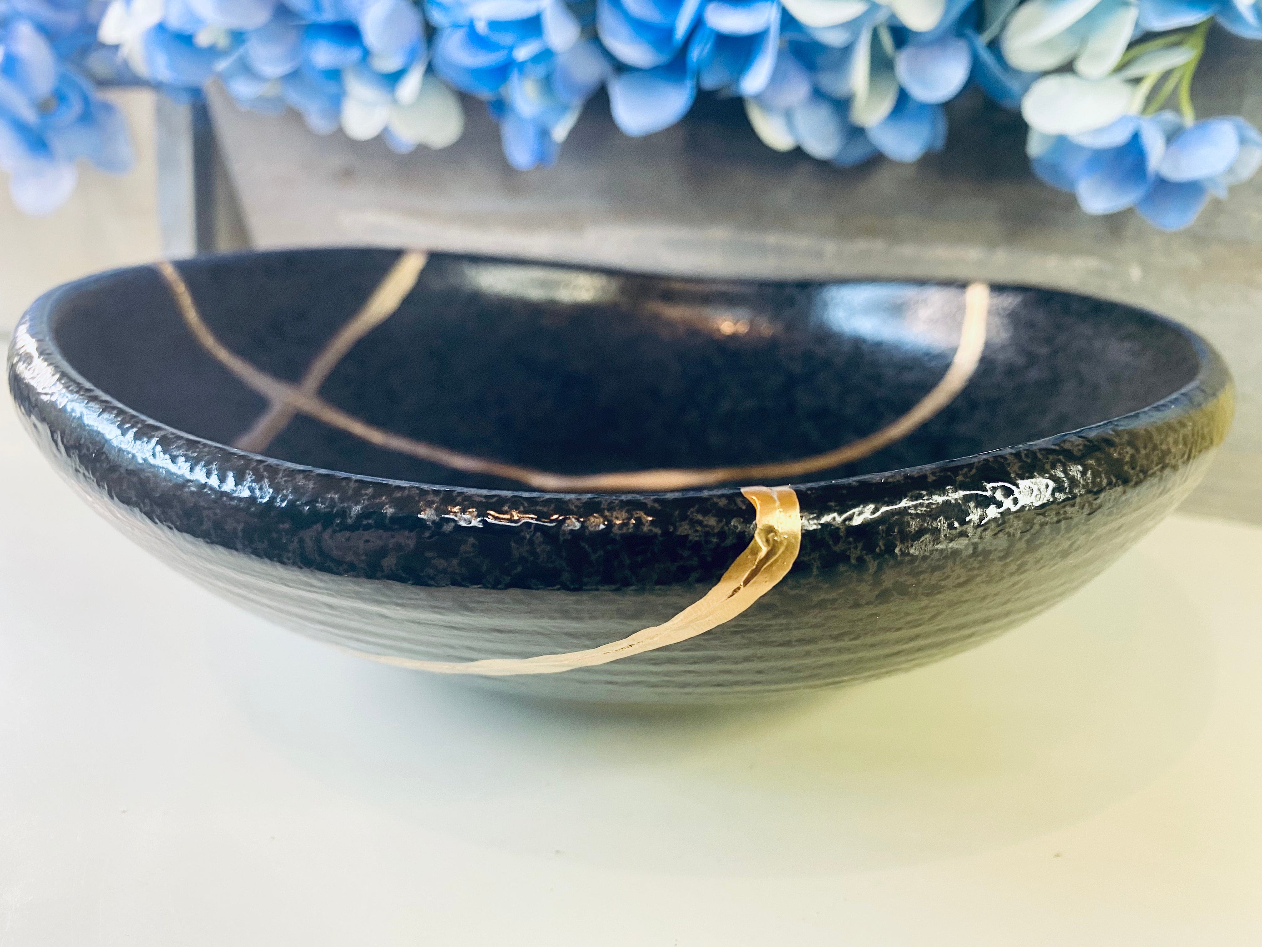 Kintsugi Black Irregular Stoneware Bowl