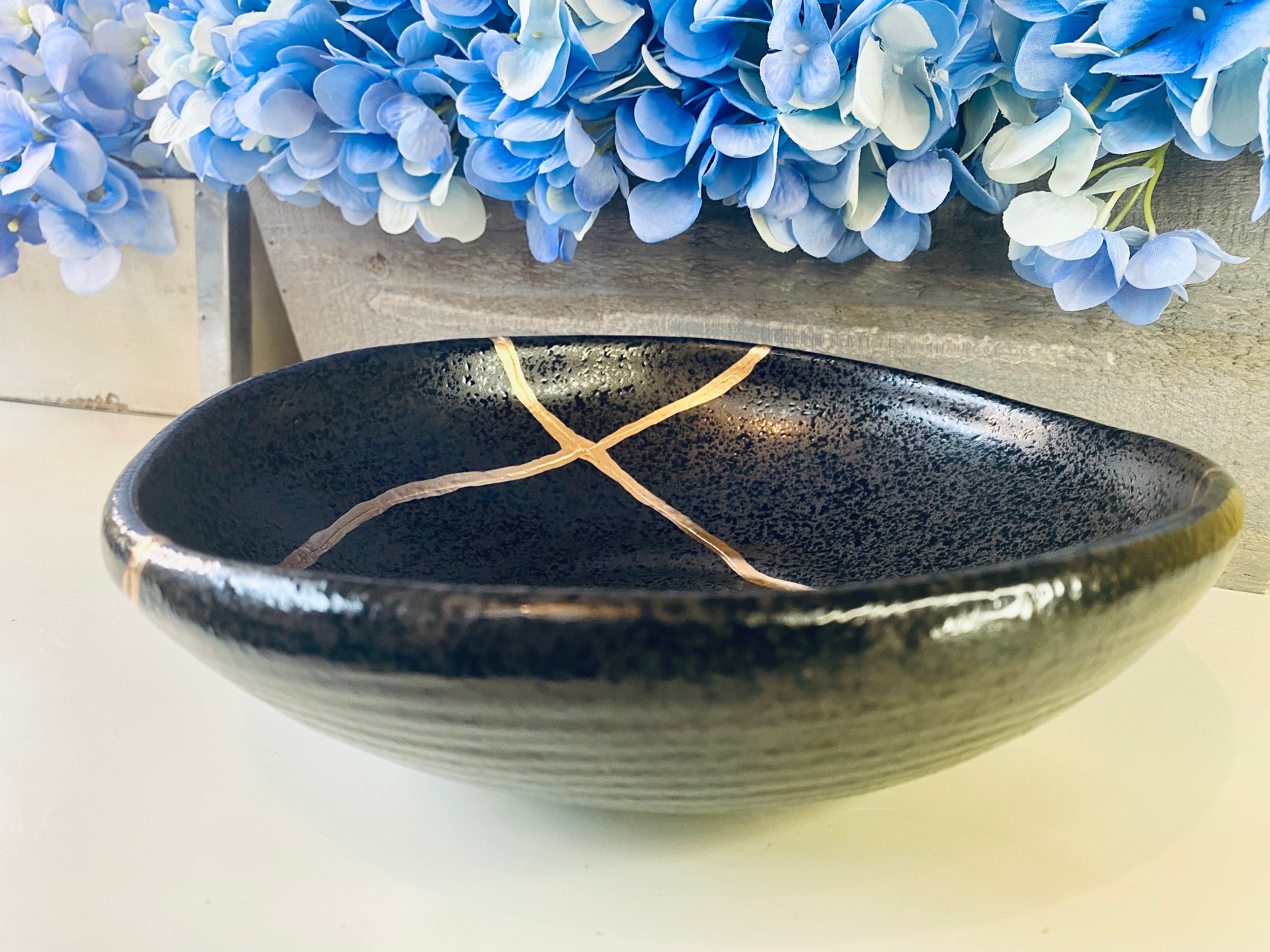 Kintsugi Black Irregular Stoneware Bowl