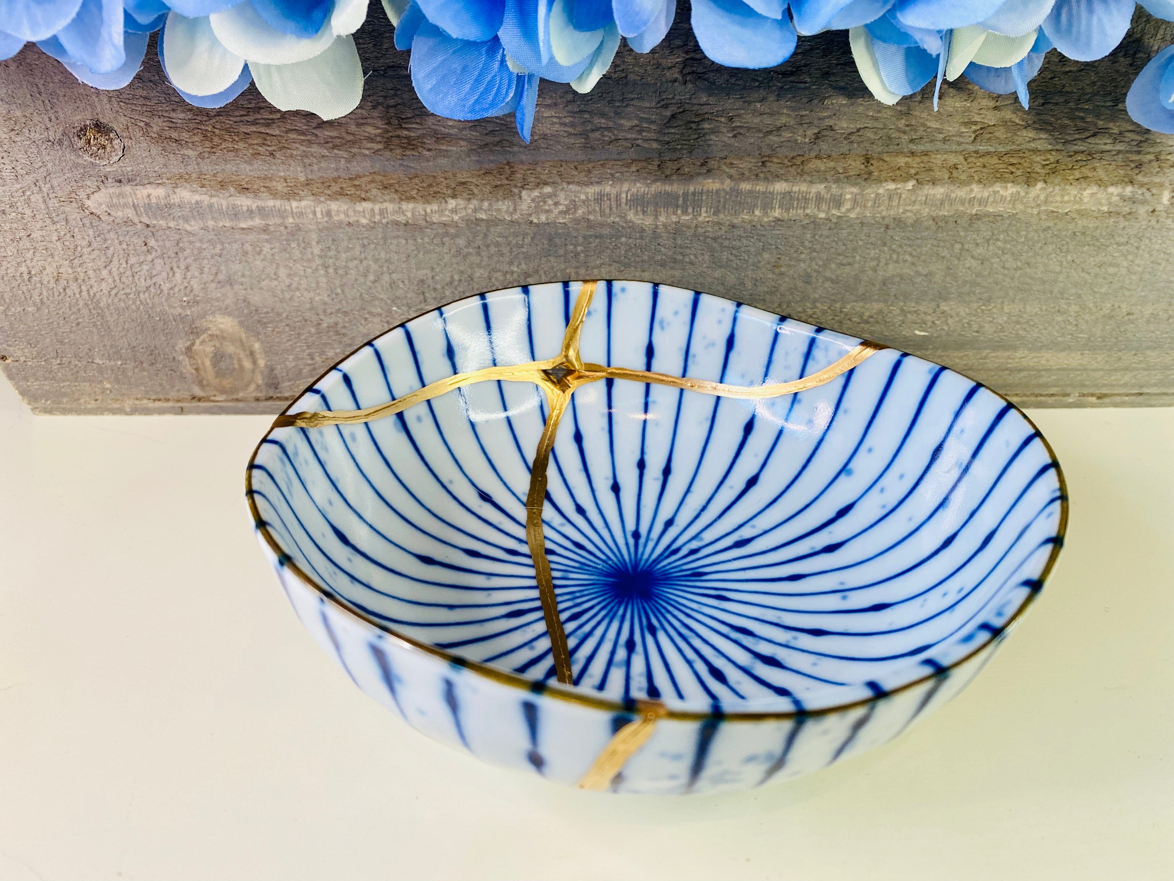 Kintsugi Blue Striped Irregular  Bowl