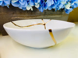 Kintsugi Bowl, White Stoneware Bowl, Fine Art Ceramics, Wedding Day Gifts, Japanese Decor, Minimalist Gifts, Kintsugi White Stoneware Bowl