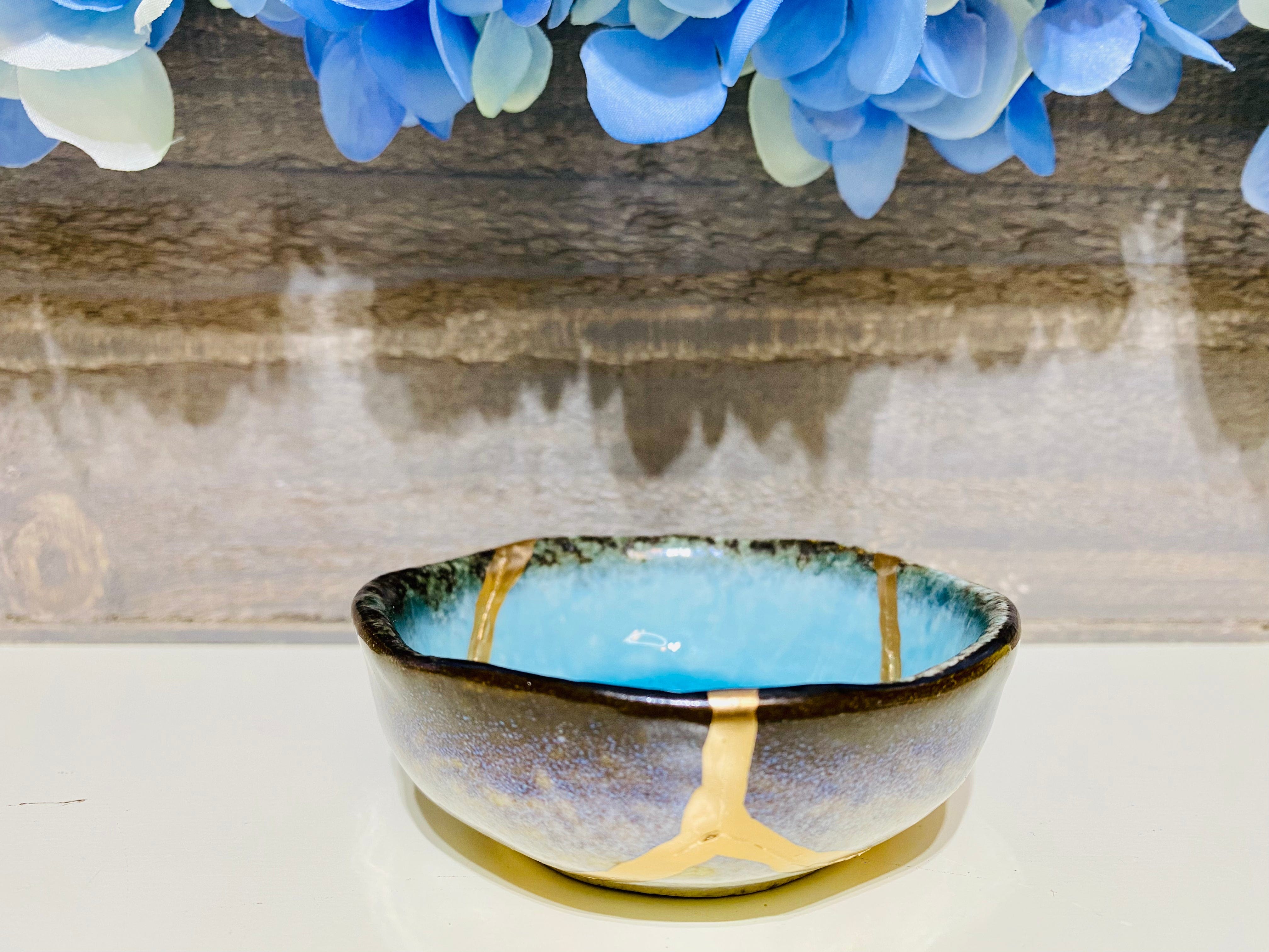 Kintsugi Repaired Sky Blue Sauce Dish