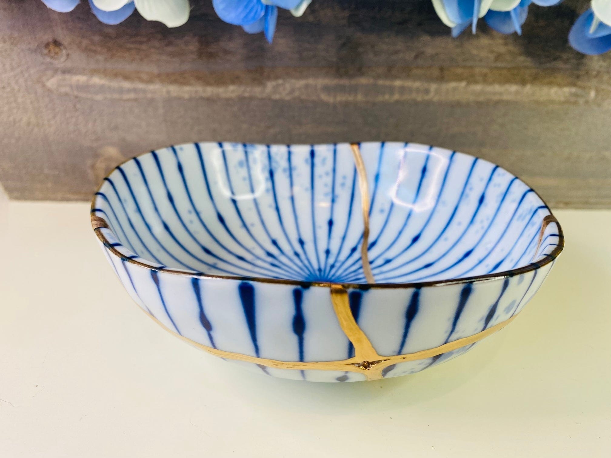 Kintsugi Blue Striped Irregular  Bowl