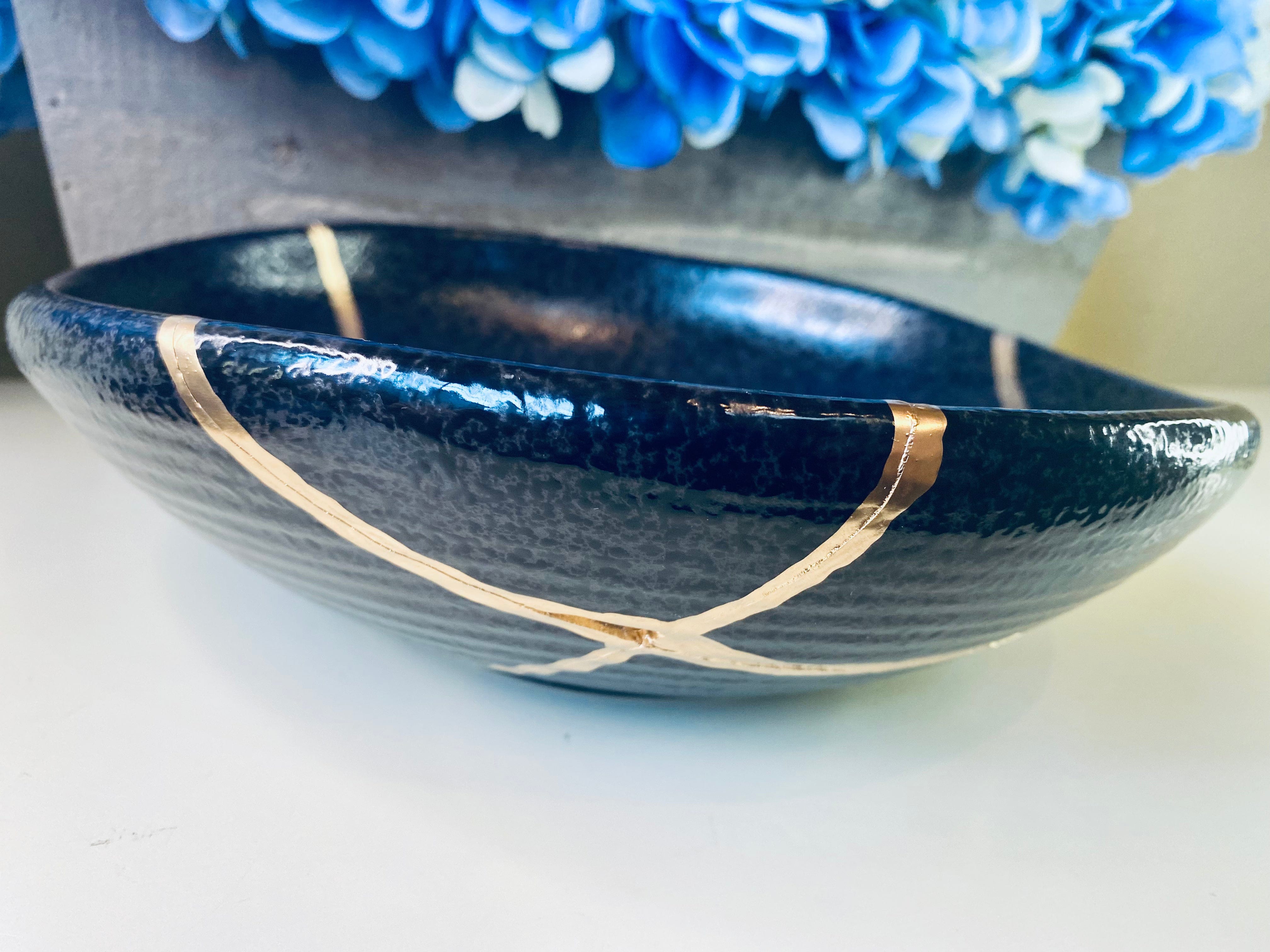 Kintsugi Black Irregular Stoneware Bowl