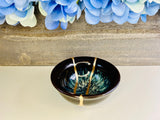 Kintsugi Hyacinthine Blue Bowl, Kintsugi Pottery, Minimalist Gold Repair Teacup
