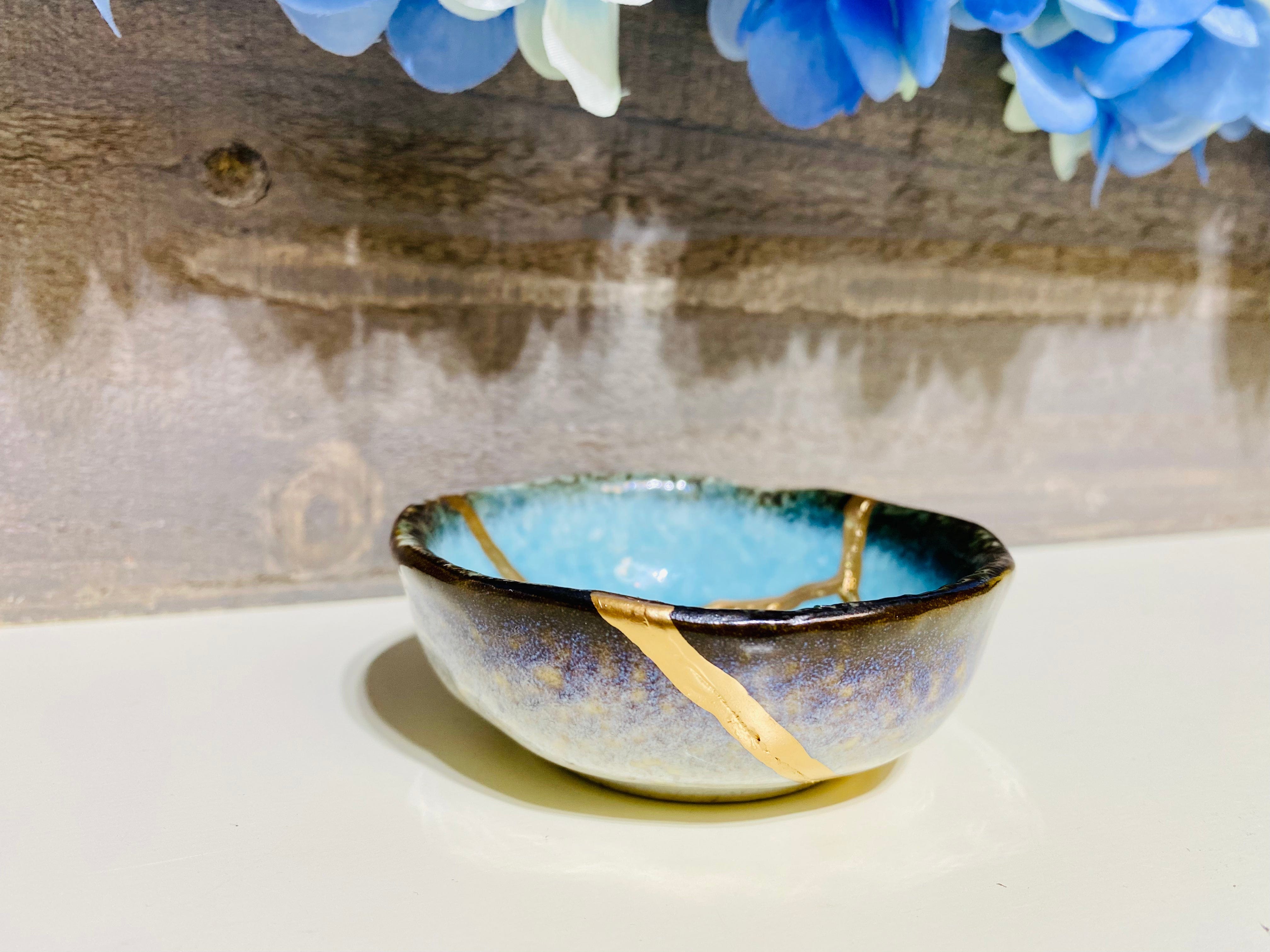 Kintsugi Repaired Sky Blue Sauce Dish