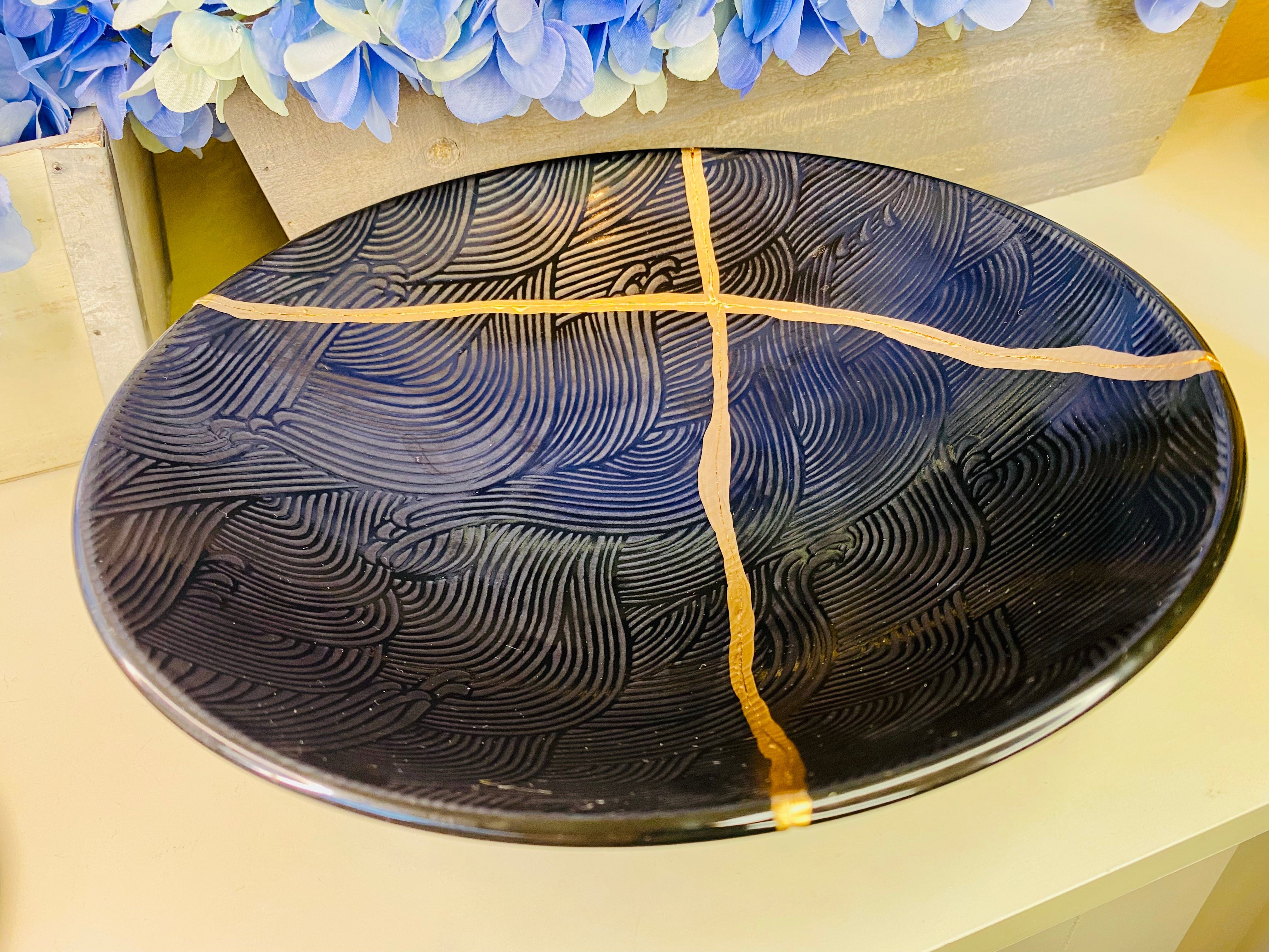 Kintsugi Bowls, Black Wave Bowl, Kintsugi Pottery, Minimalist Gifts, Home Decor, Personalized Gifts, Wedding Gifts, Kintsugi Black Wave Bowl