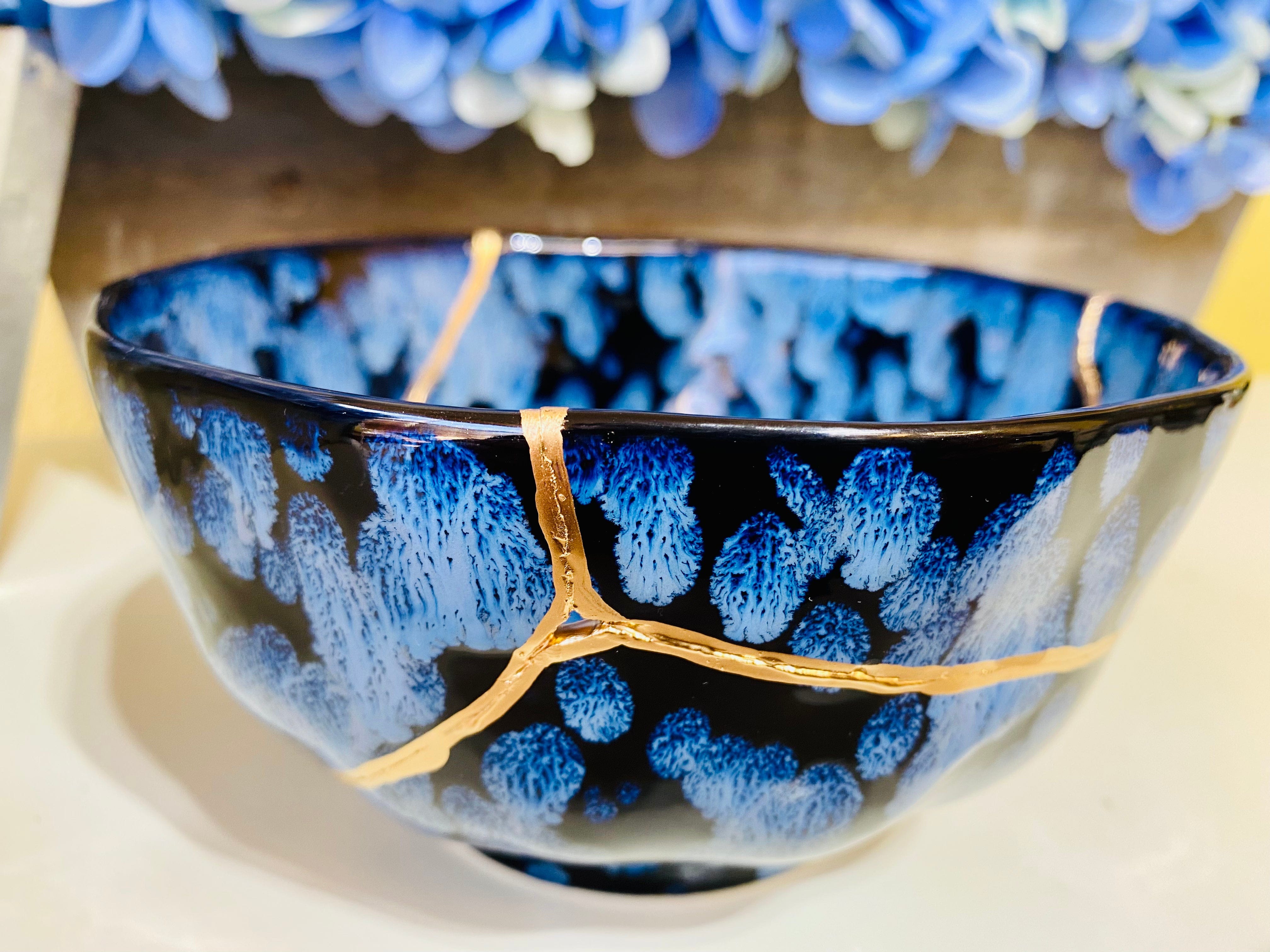 Kintsugi Repaired Blue Petal Bowl