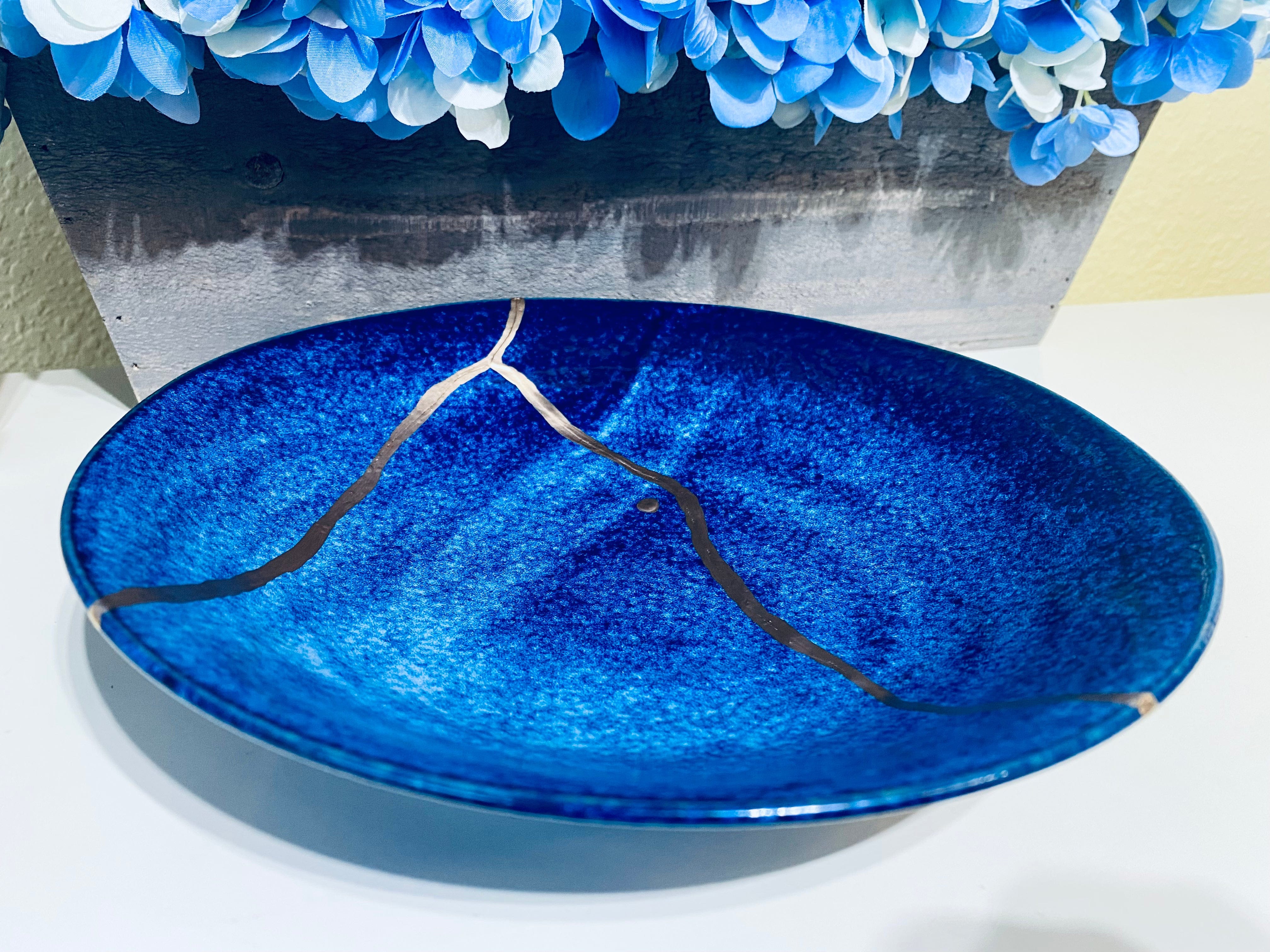Kintsugi Gold Repair Ocean Deep Blue Bowl Large