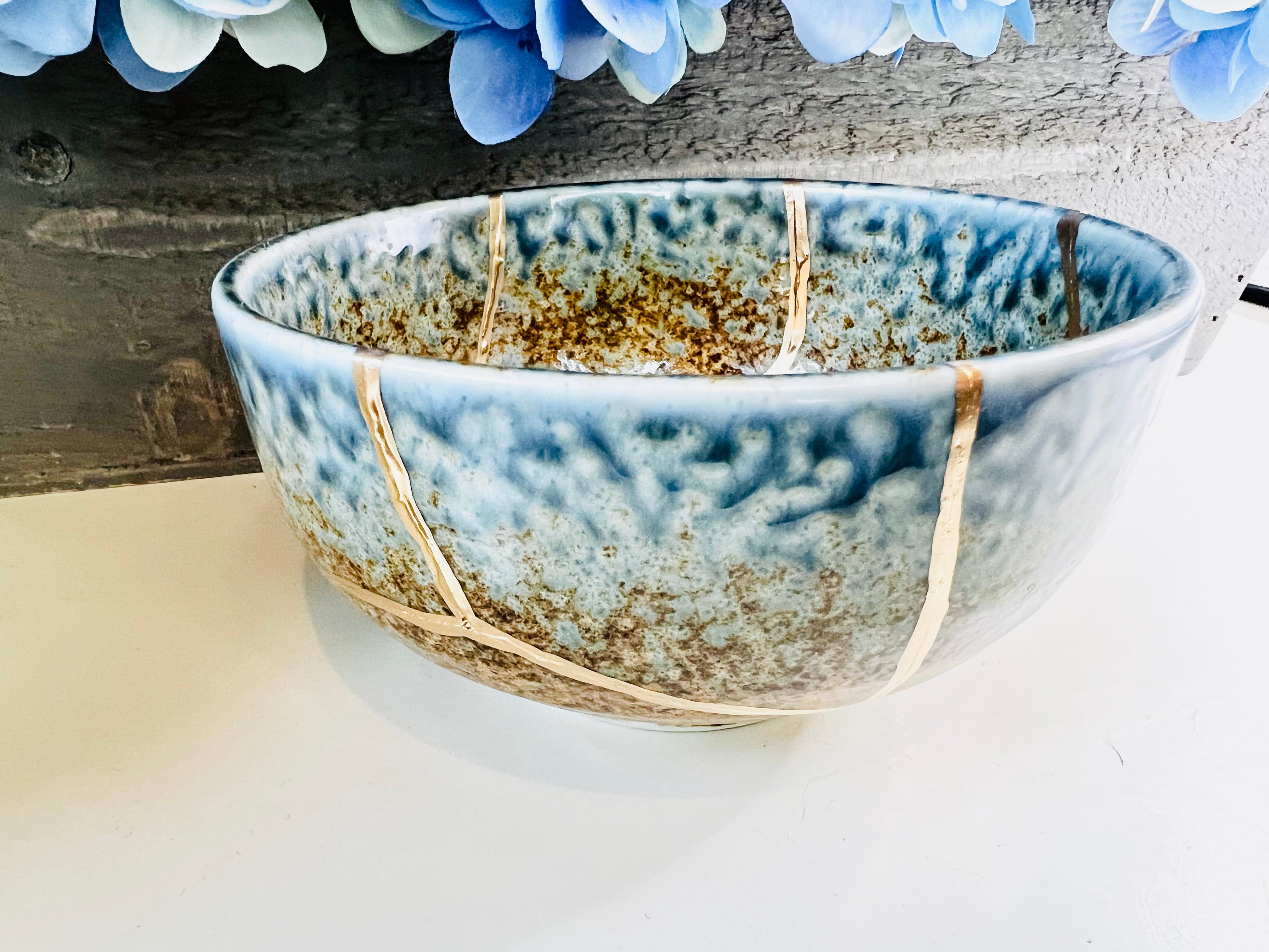 Kintsugi Bowl, Kintsugi Navy Blue Flow Bowl, Minimalist, Personalized Gifts, Home Decor, Kintsugi Kit, Kintsugi  AINAGASHI Blue Bowl