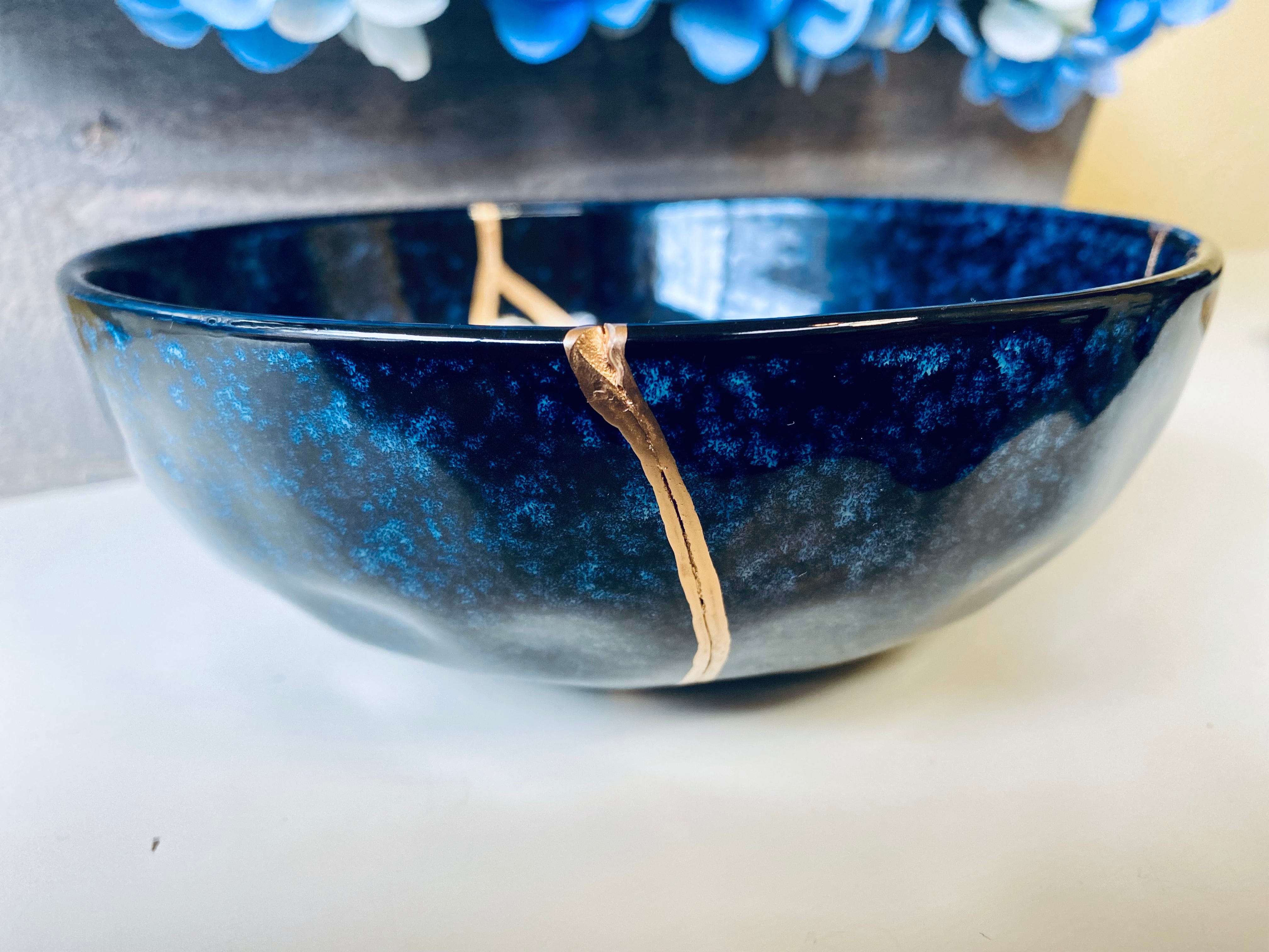 Kintsugi Repaired Blue Celestial Bowl