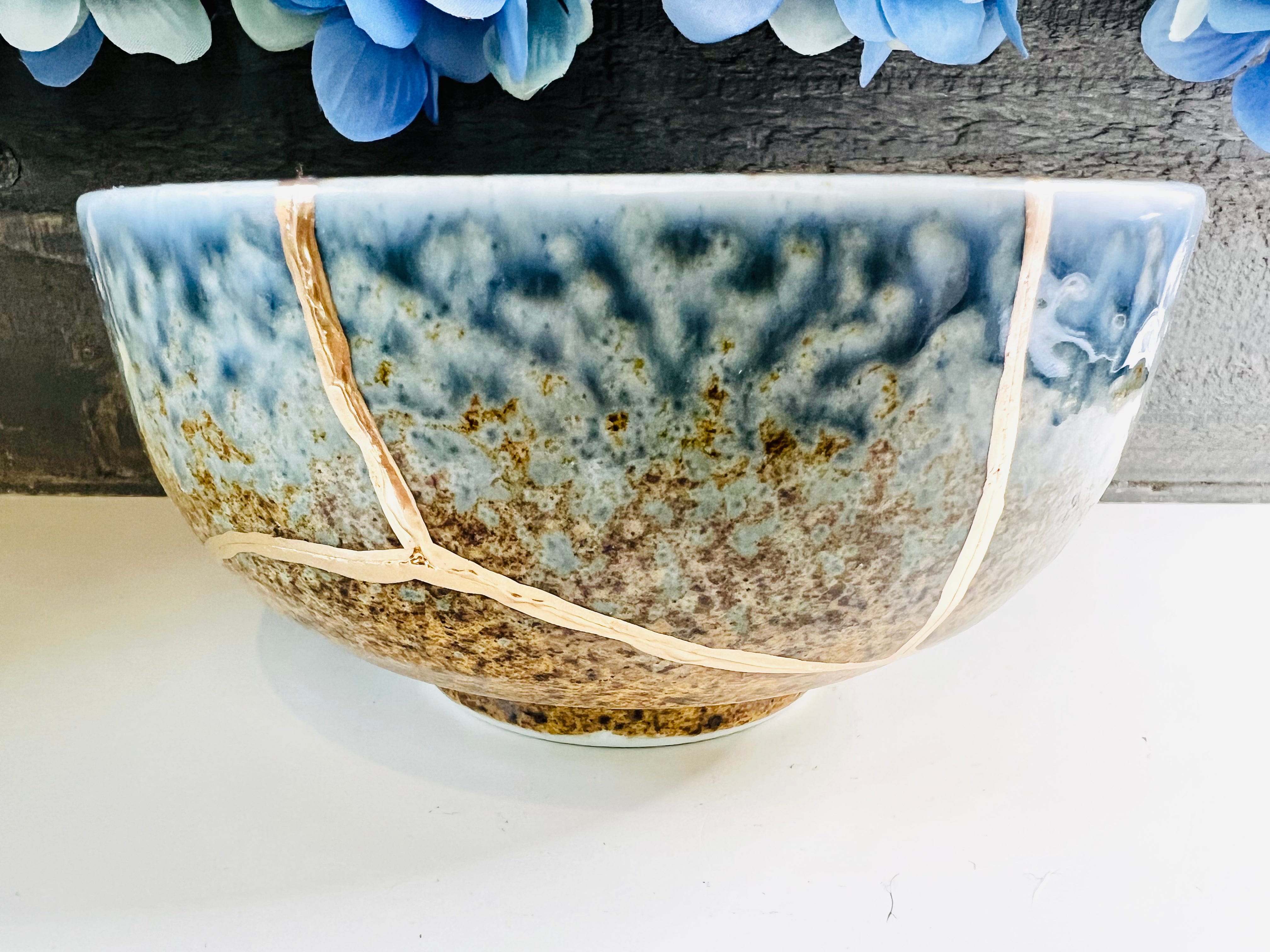 Kintsugi Bowl, Kintsugi Navy Blue Flow Bowl, Minimalist, Personalized Gifts, Home Decor, Kintsugi Kit, Kintsugi  AINAGASHI Blue Bowl