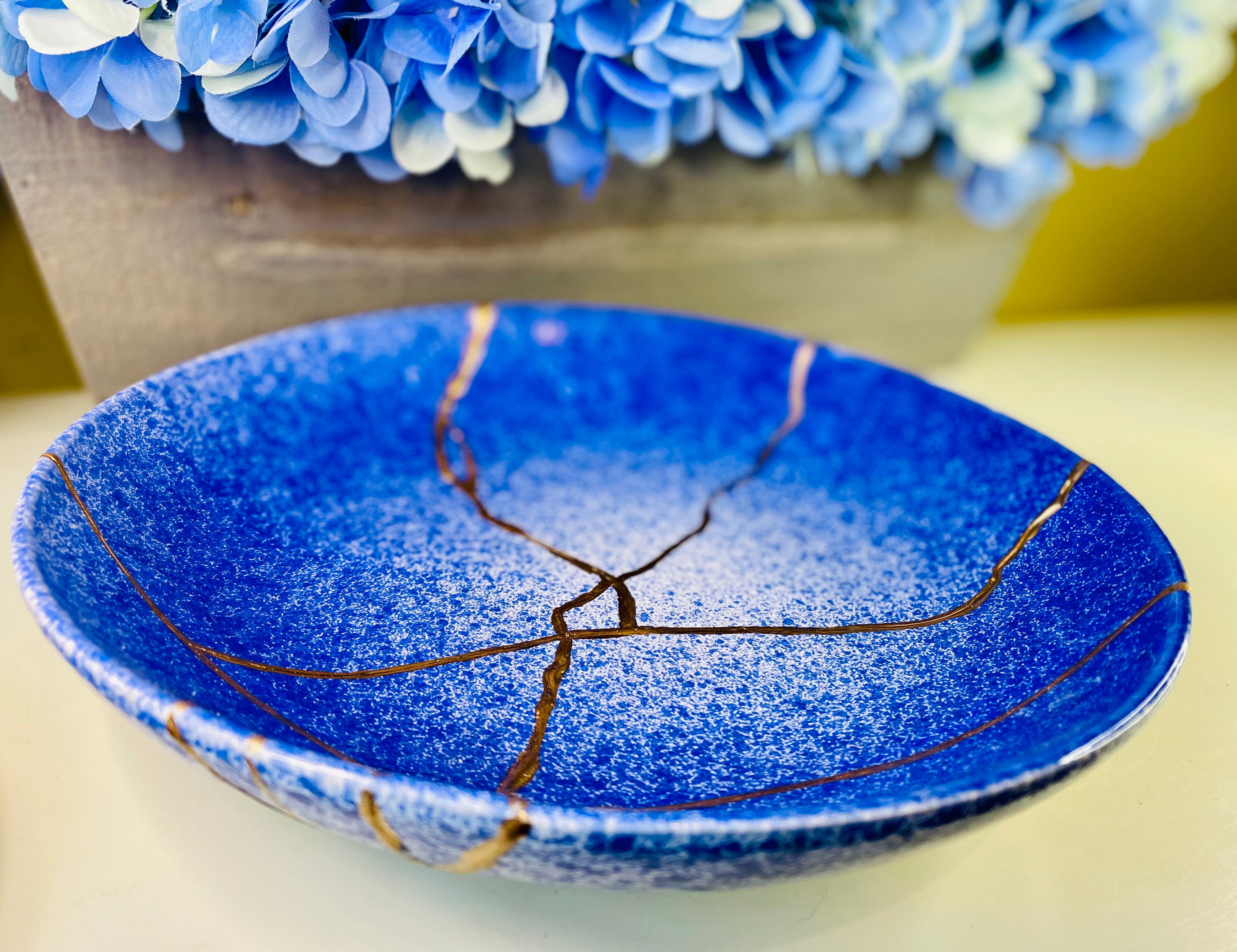 Kintsugi Pottery Blue Frosted Bowl