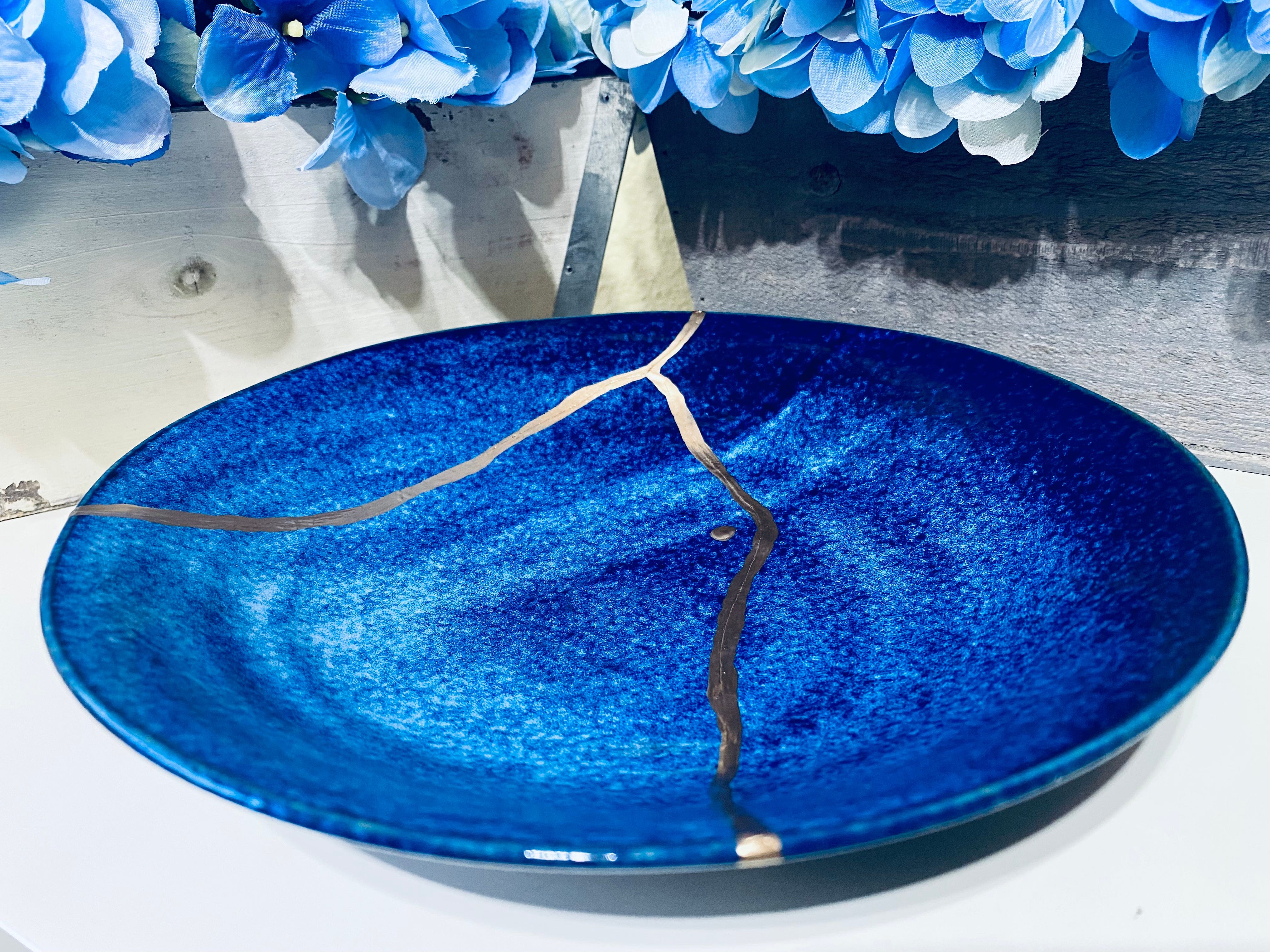 Kintsugi Gold Repair Ocean Deep Blue Bowl Large