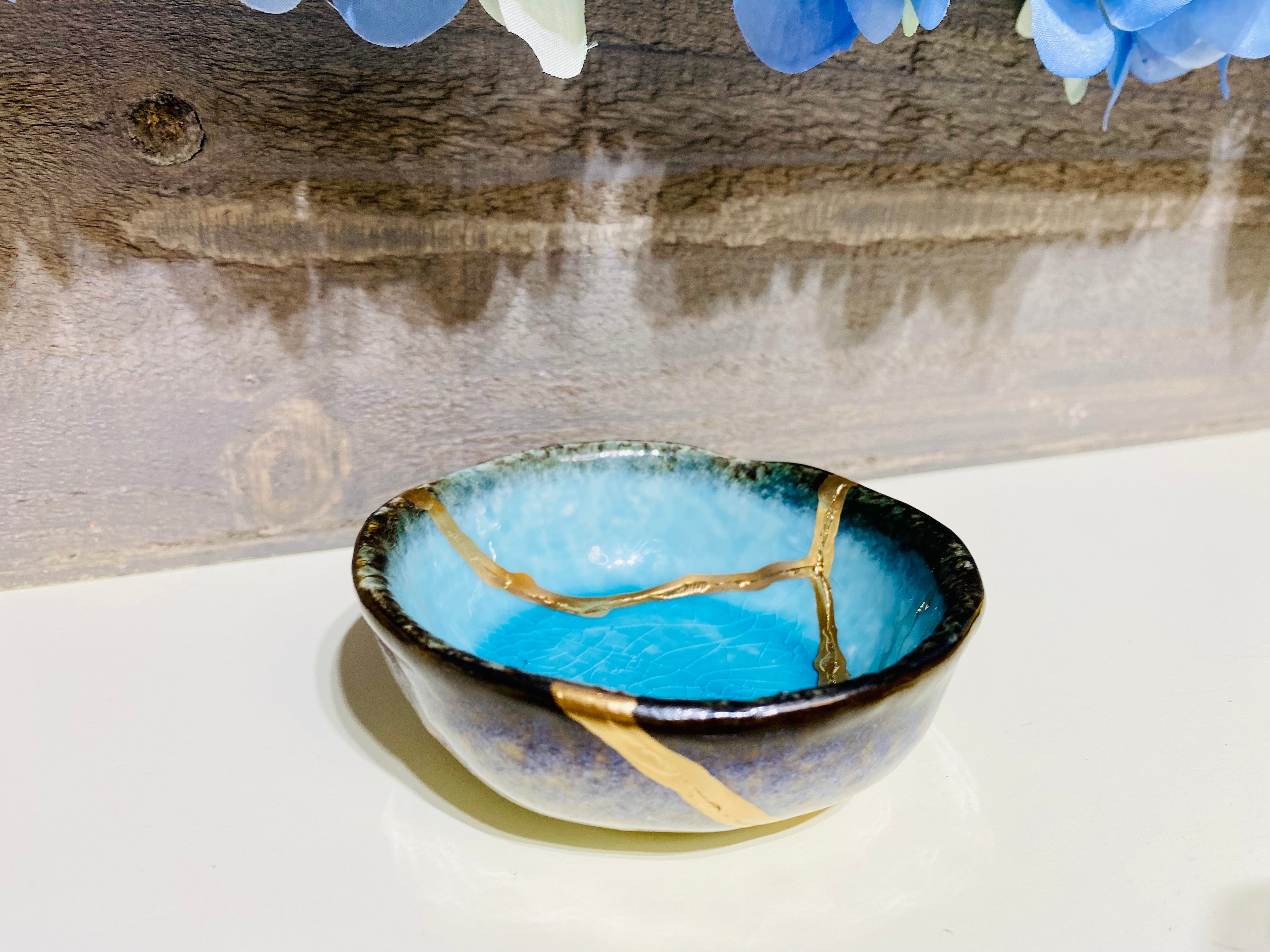 Kintsugi Repaired Sky Blue Sauce Dish