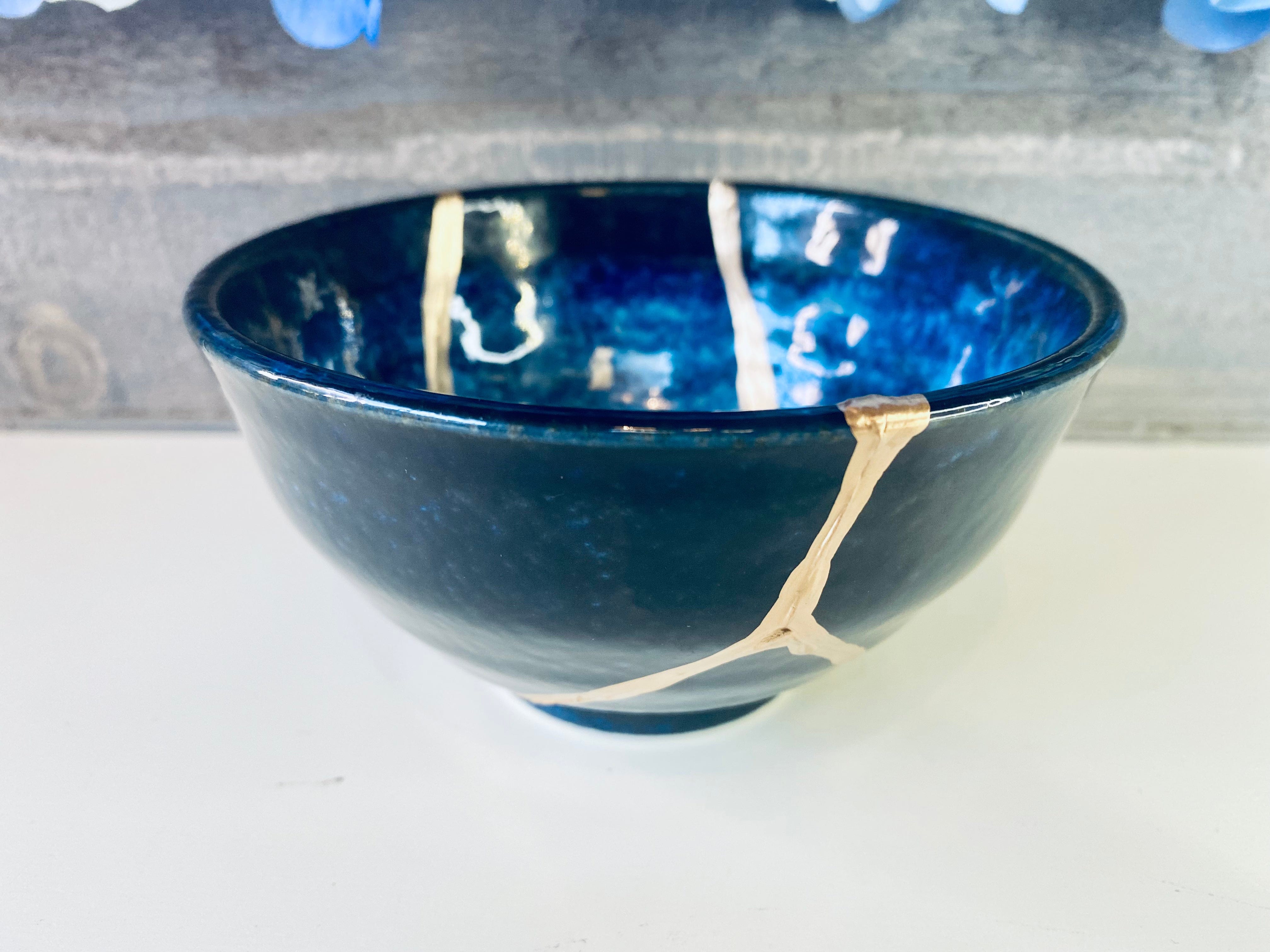 Kintsugi Blue Glaze Stoneware Bowl