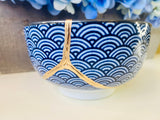 Kintsugi Blue Wave Cat Bowl