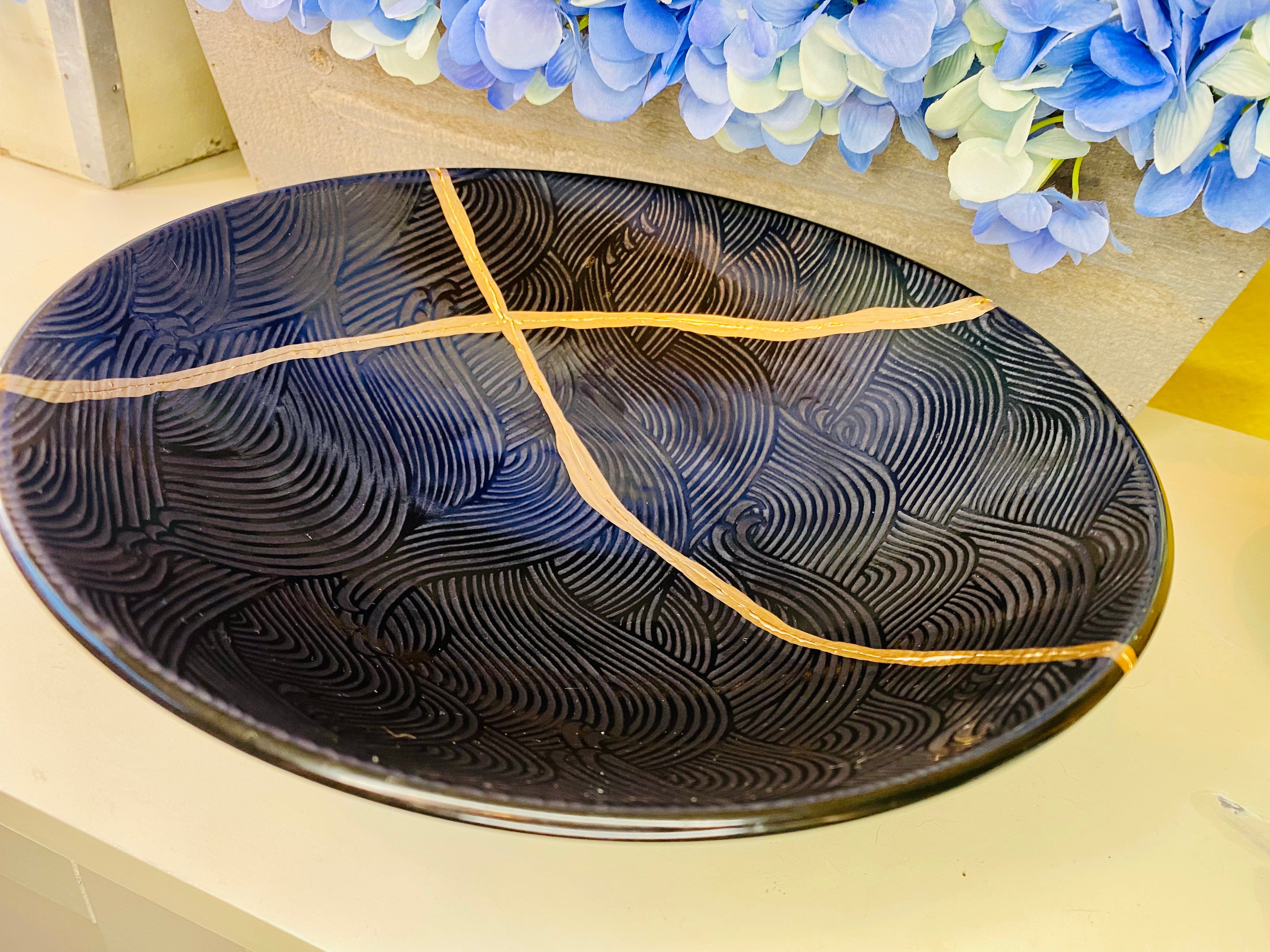 Kintsugi Bowls, Black Wave Bowl, Kintsugi Pottery, Minimalist Gifts, Home Decor, Personalized Gifts, Wedding Gifts, Kintsugi Black Wave Bowl