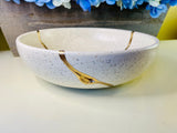 Kintsugi Bowl, Bagel Speckled Bowl, Kintsugi Pottery, Japanese Decor, Minimalist, Home Decor, Graduation, Kintsugi White Bagel Speckle Bowl