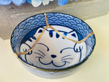 Kintsugi Blue Wave Cat Bowl