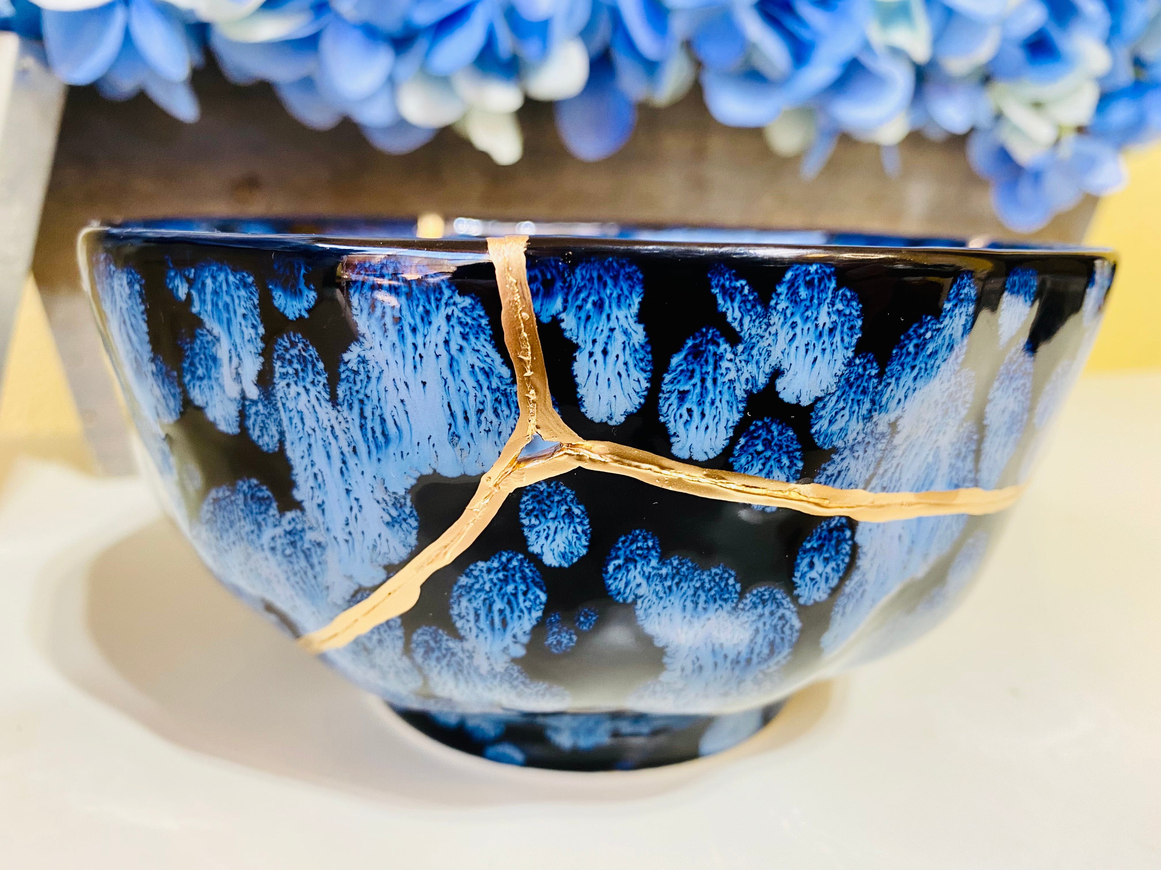 Kintsugi Repaired Blue Petal Bowl