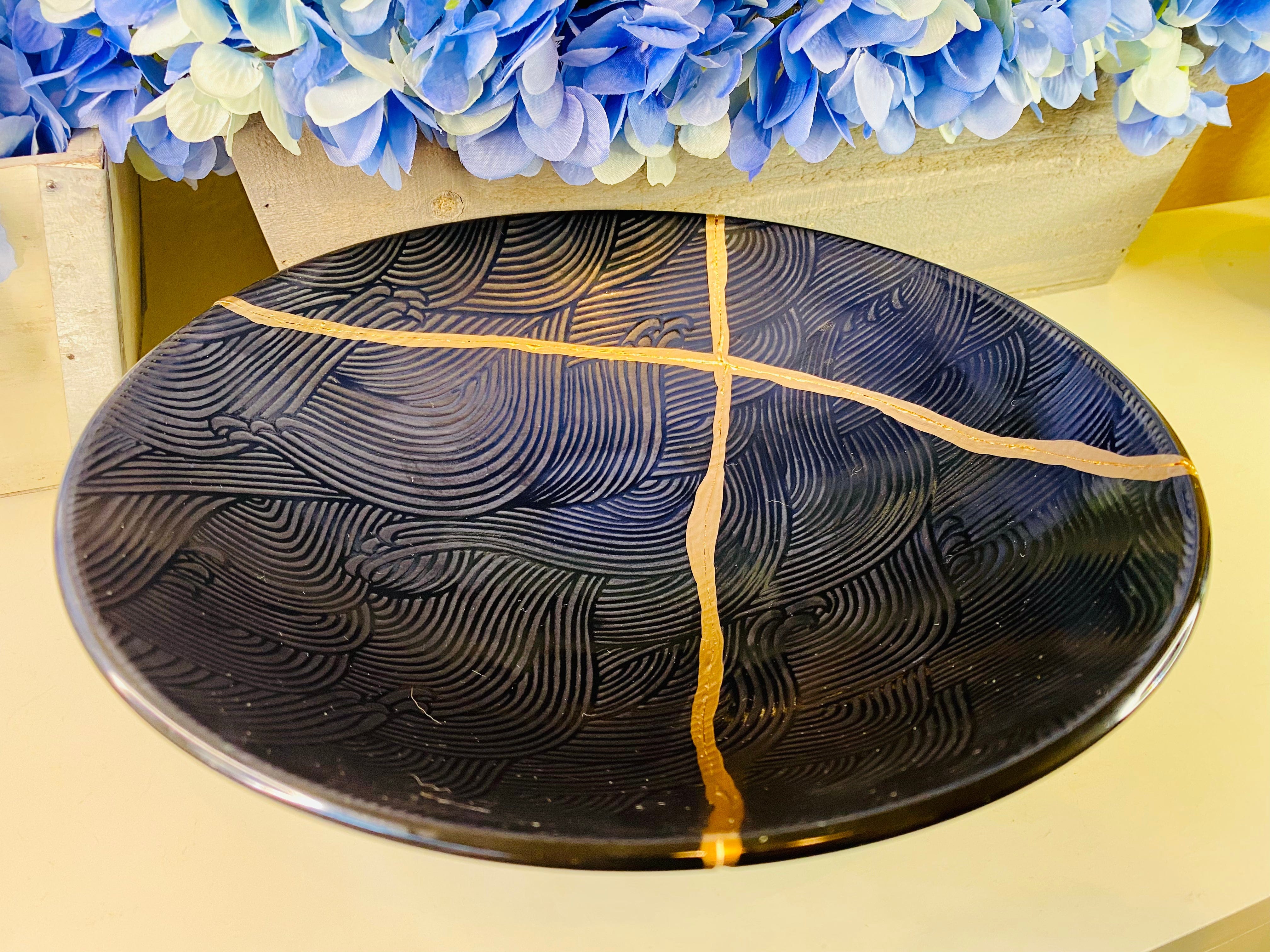 Kintsugi Bowls, Black Wave Bowl, Kintsugi Pottery, Minimalist Gifts, Home Decor, Personalized Gifts, Wedding Gifts, Kintsugi Black Wave Bowl