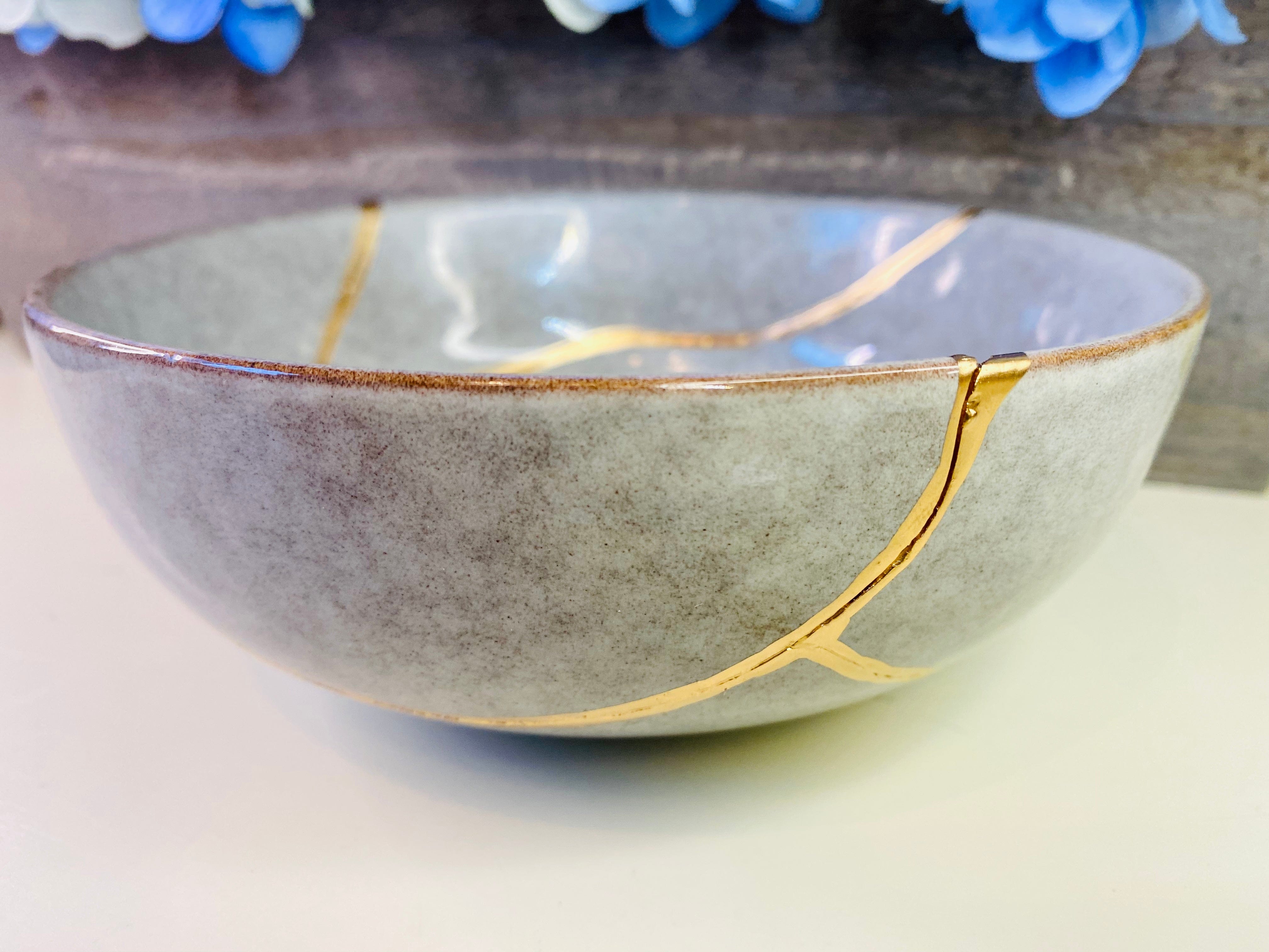 Kintsugi Bowl, Grey Stoneware Bowl, Home Gifts, Home Decor, Kintsugi Repaired Gifts, Anniversary Gifts, Kintsugi Repaired Grey Patterned Bowl
