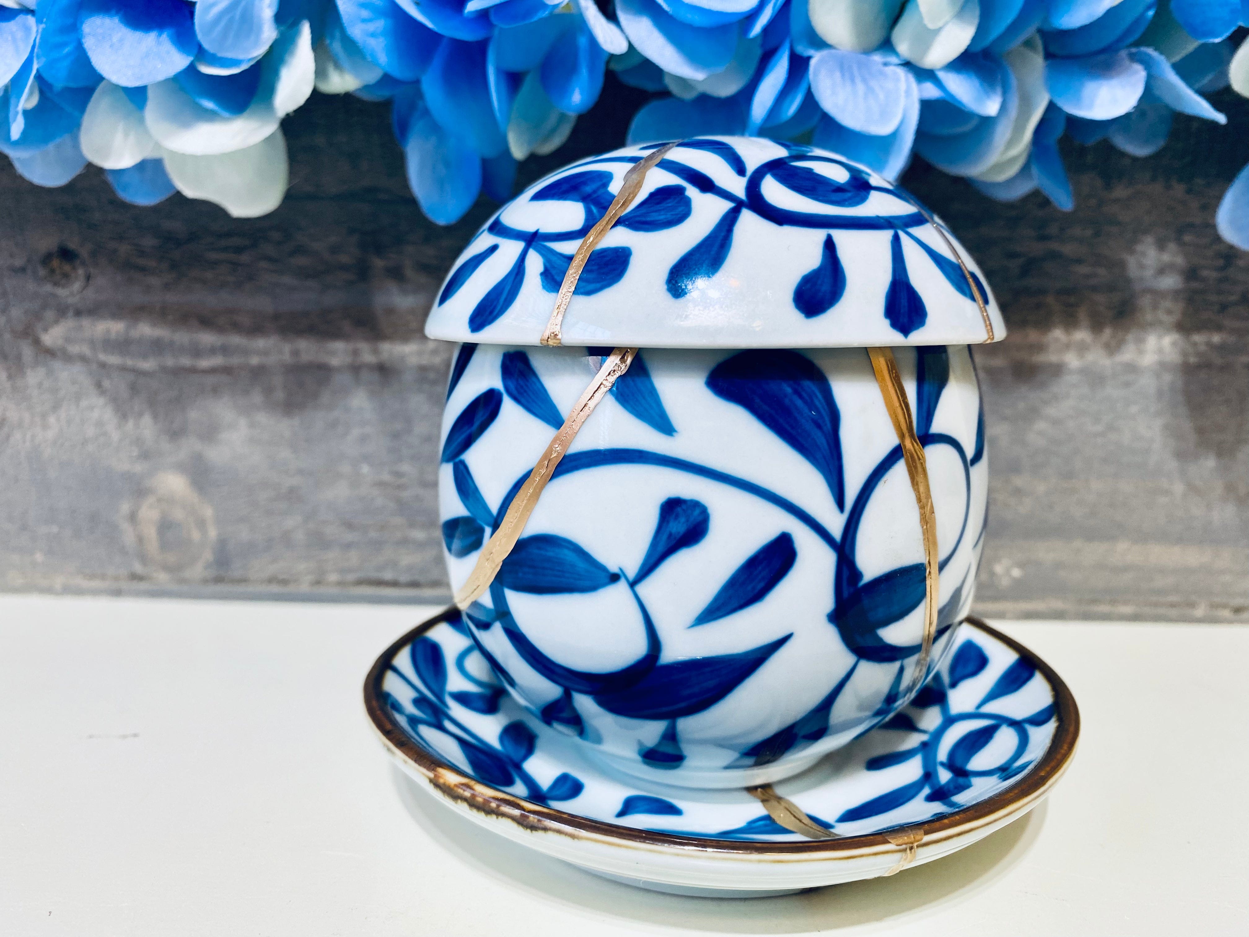 Kintsugi Repaired Sky Blue Sauce Dish