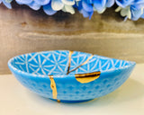 Kintsugi Gifts, Turkish Blue Bowl, Kintsugi Pottery, Kintsugi Bowl, Japanese Decor, Minimalist, Graduation, Kintsugi Blue Cross Stitch Bowl