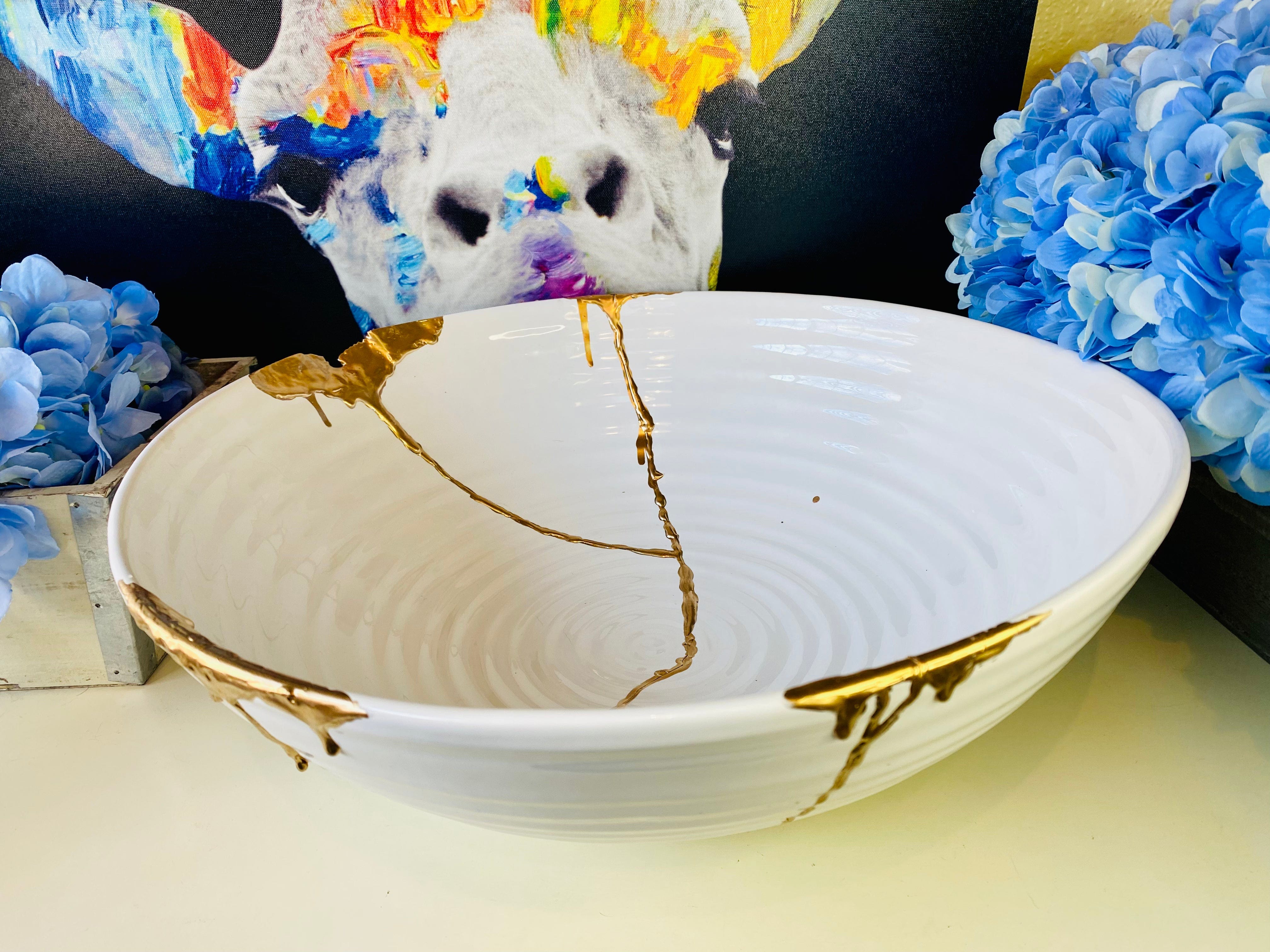 Kintsugi Bowl, Extra Large Centerpiece, Kintsugi Pottery, Japanese Decor, Fine Art Ceramics, Gifts, Large Porcelain Centerpiece Bowl