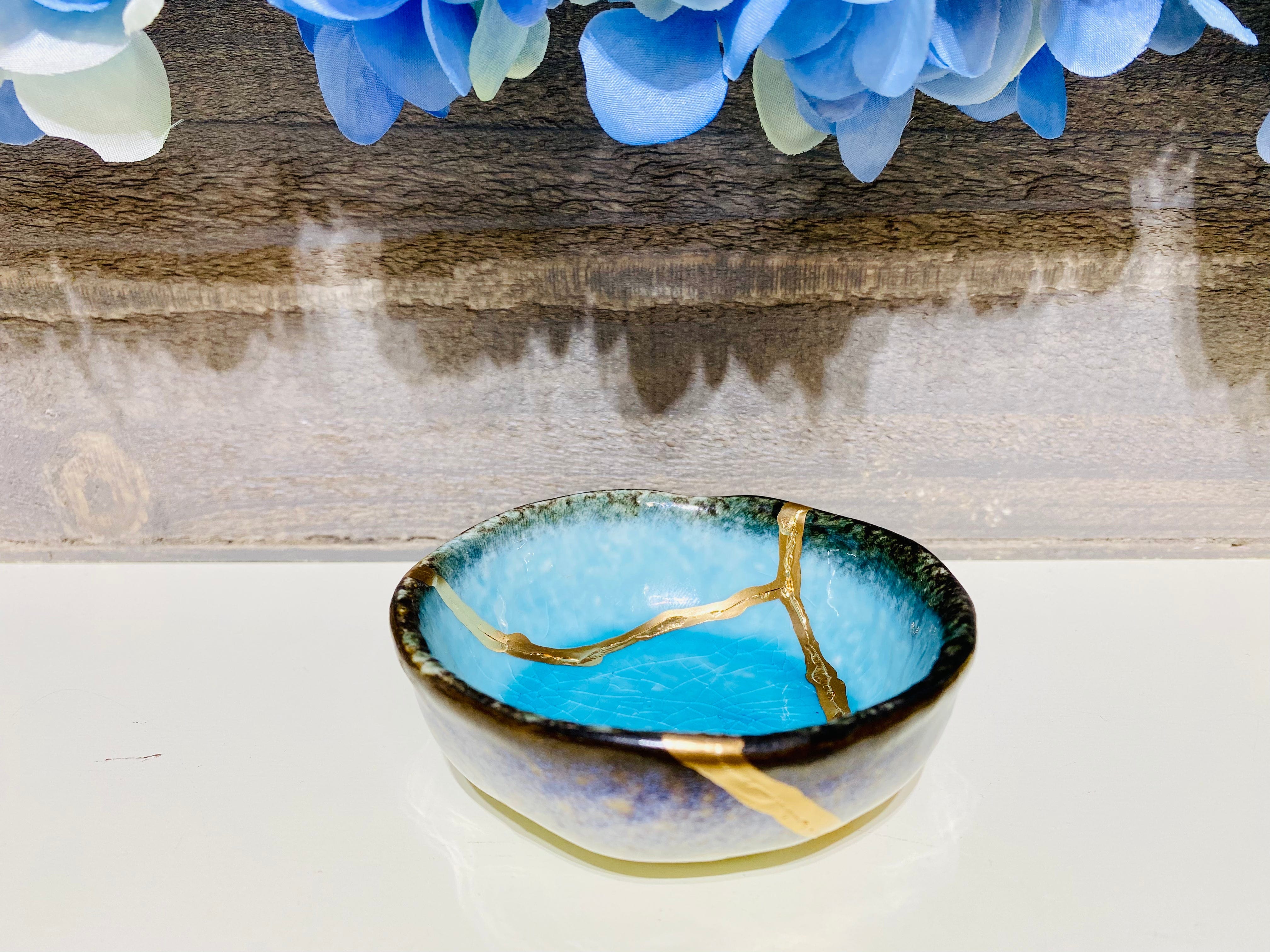 Kintsugi Repaired Sky Blue Sauce Dish