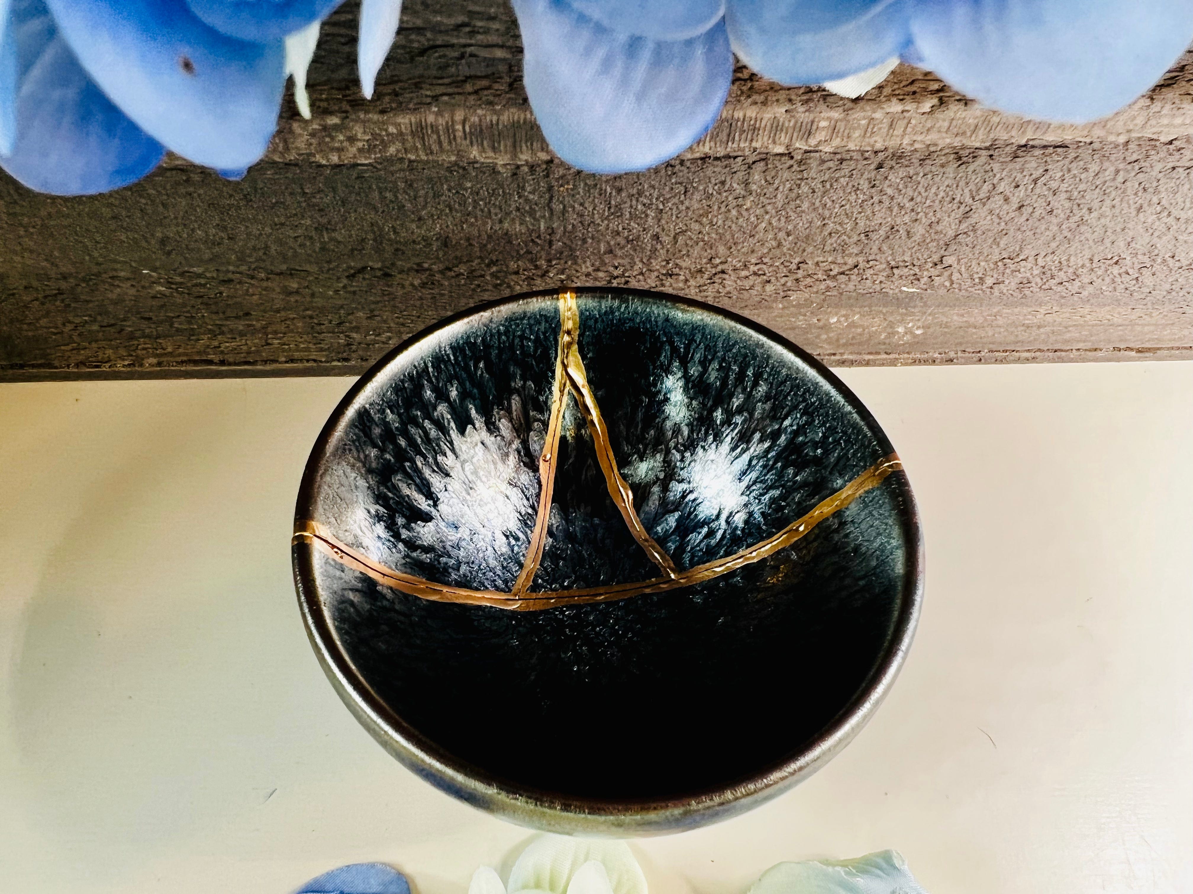 Kintsugi Bowl, Hundred Flowers Kintsugi Teacup, Handmade Home Decor, Minimalist, Japanese Gold Repair Pottery, Personalized Gifts