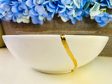 Kintsugi Bowl, White Stoneware Bowl, Fine Art Ceramics, Wedding Day Gifts, Japanese Decor, Minimalist Gifts, Kintsugi White Stoneware Bowl