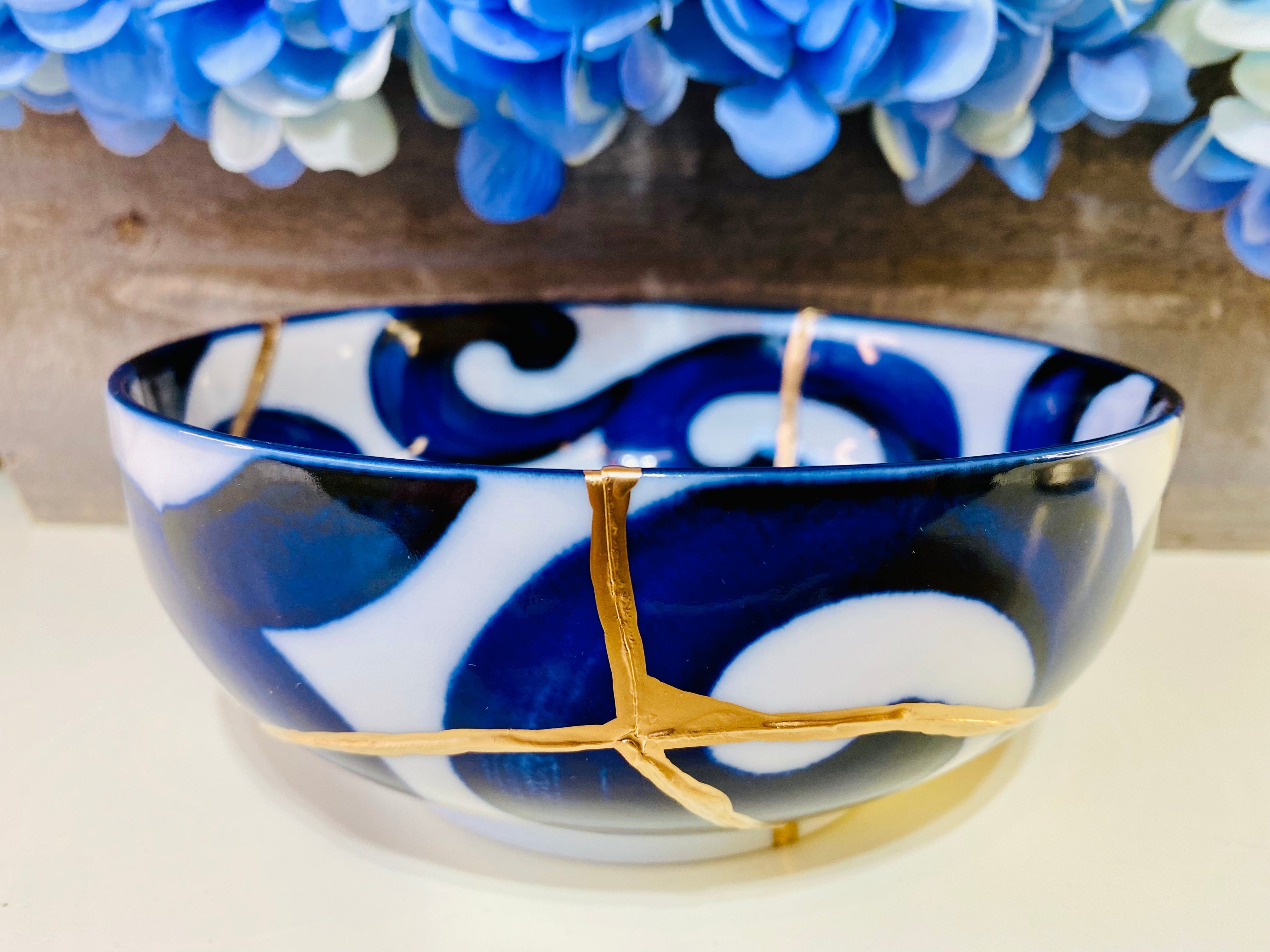 Kintsugi White Blue Nami Bowl