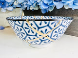 Kintsugi Bowl, Kintsugi Monyou Blue, Kintsugi Pottery, Minimalist, Home Decor, Fall Gifts, Blue and White Lined Ring Dish