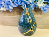 Kintsugi Gifts, Blue Bud Vase, Kintsugi Pottery, Japanese Decor, Minimalist, Home Decor, Graduation, Kintsugi Reactive Blue Bud Vase
