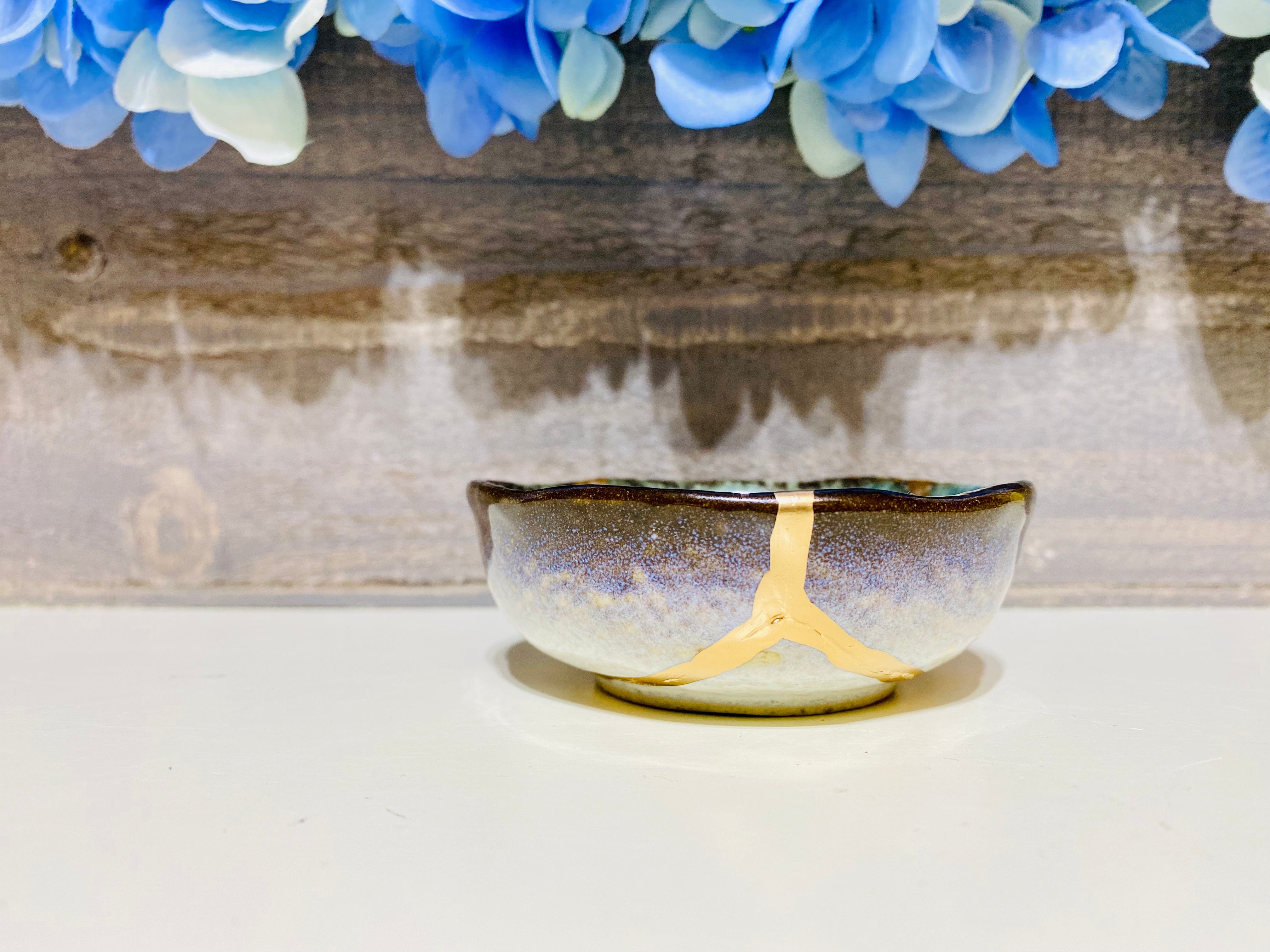 Kintsugi Repaired Sky Blue Sauce Dish