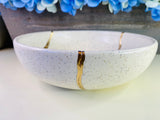 Kintsugi Bowl, Bagel Speckled Bowl, Kintsugi Pottery, Japanese Decor, Minimalist, Home Decor, Graduation, Kintsugi White Bagel Speckle Bowl