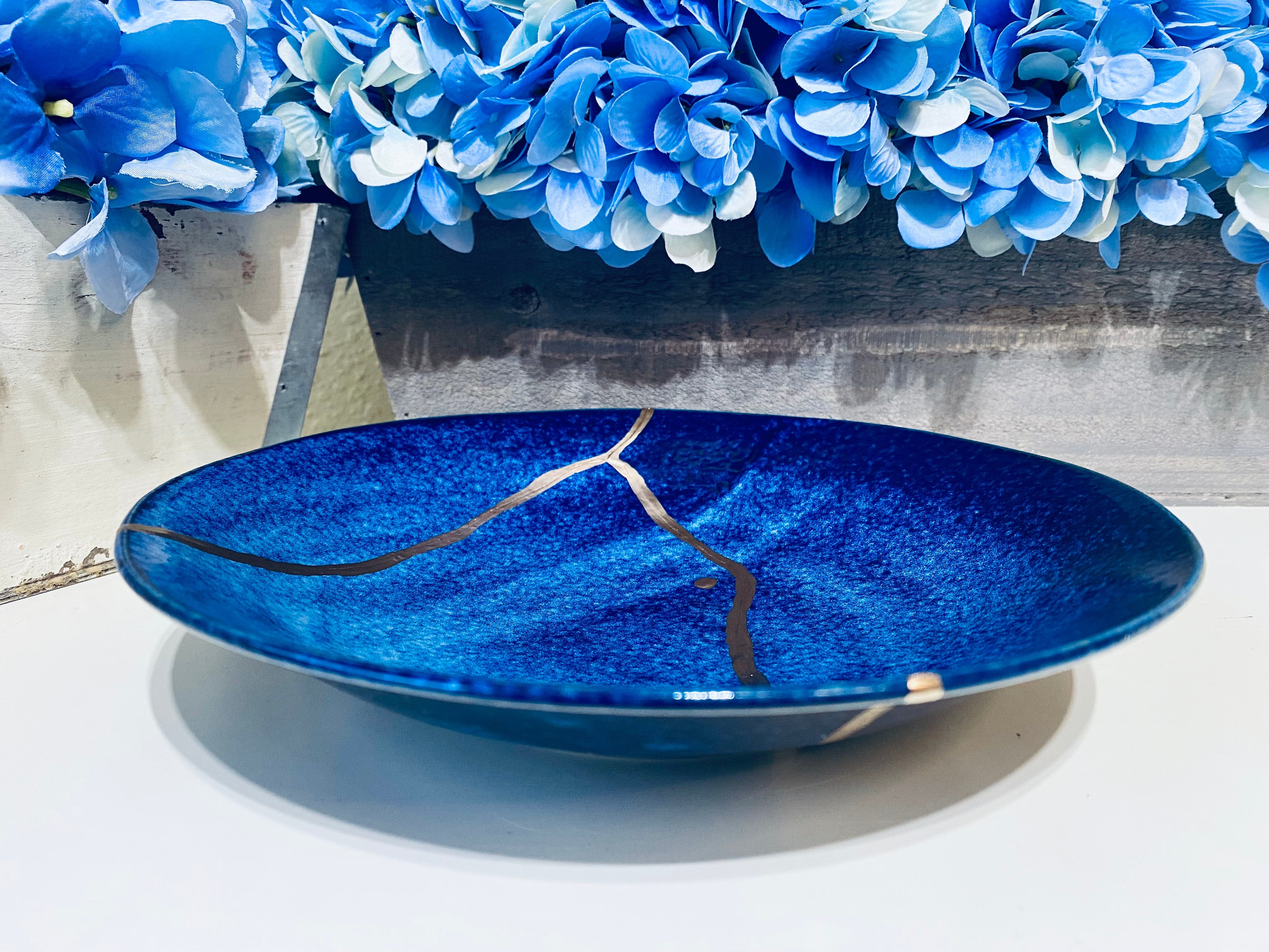 Kintsugi Gold Repair Ocean Deep Blue Bowl Large