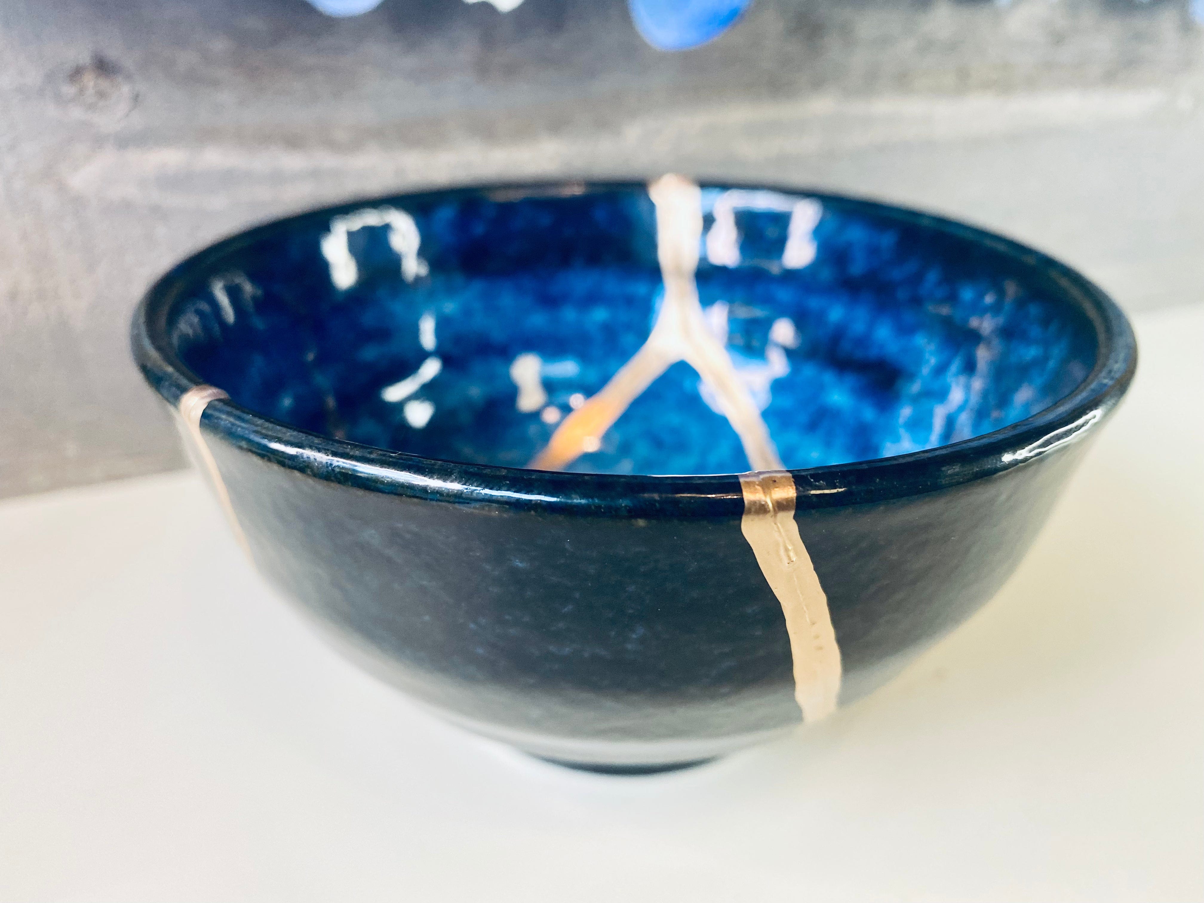 Kintsugi Blue Glaze Stoneware Bowl