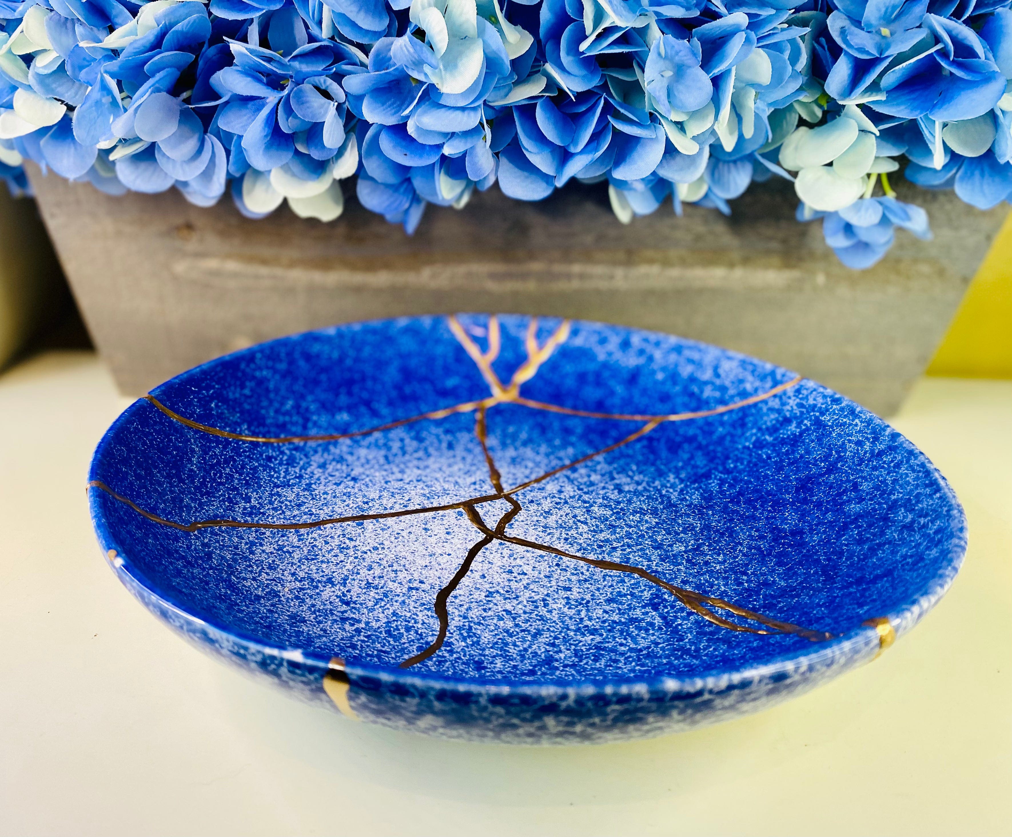 Kintsugi Pottery Blue Frosted Bowl
