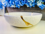 Kintsugi Bowl, Bagel Speckled Bowl, Kintsugi Pottery, Japanese Decor, Minimalist, Home Decor, Graduation, Kintsugi White Bagel Speckle Bowl