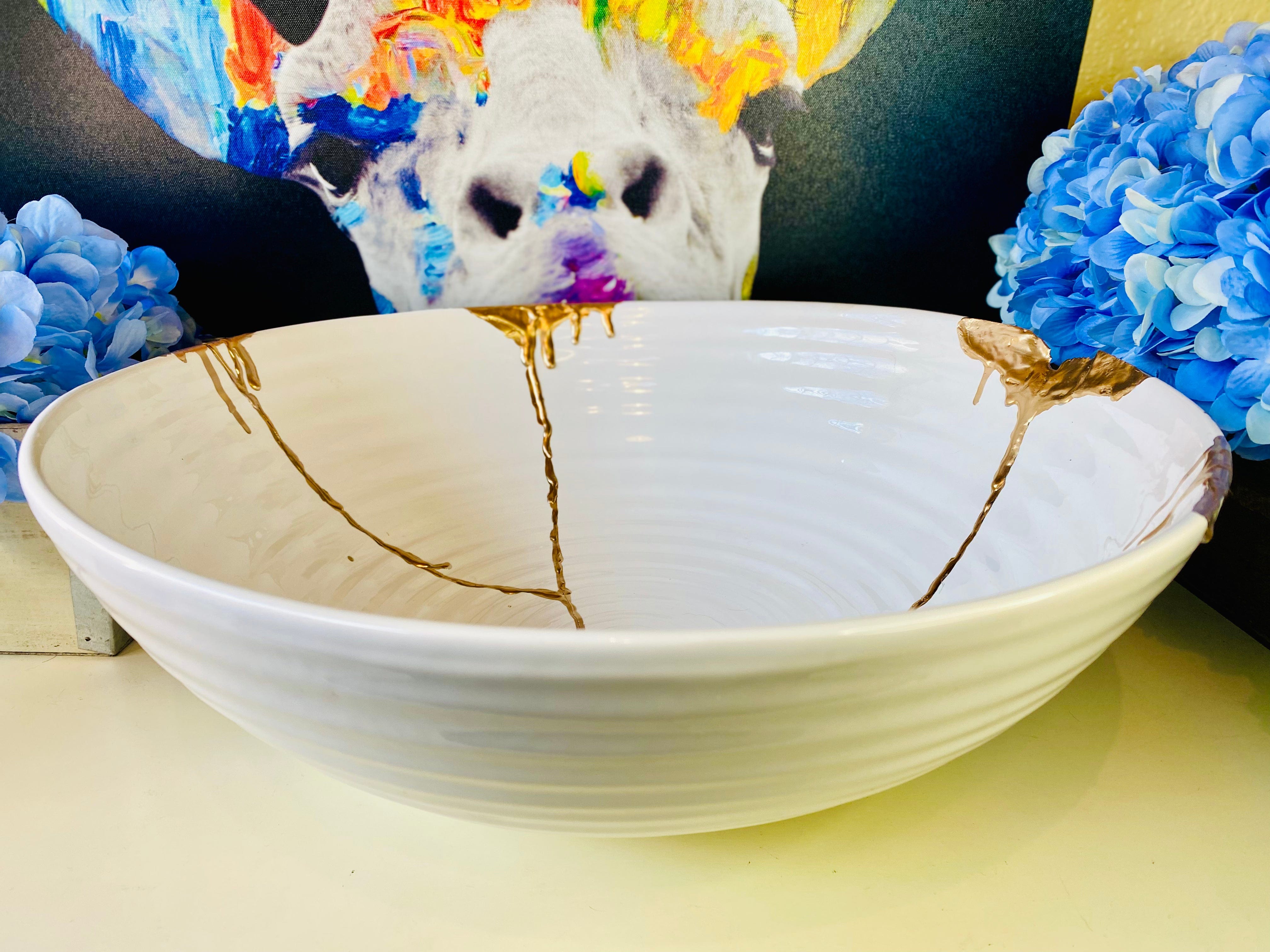Kintsugi Bowl, Extra Large Centerpiece, Kintsugi Pottery, Japanese Decor, Fine Art Ceramics, Gifts, Large Porcelain Centerpiece Bowl