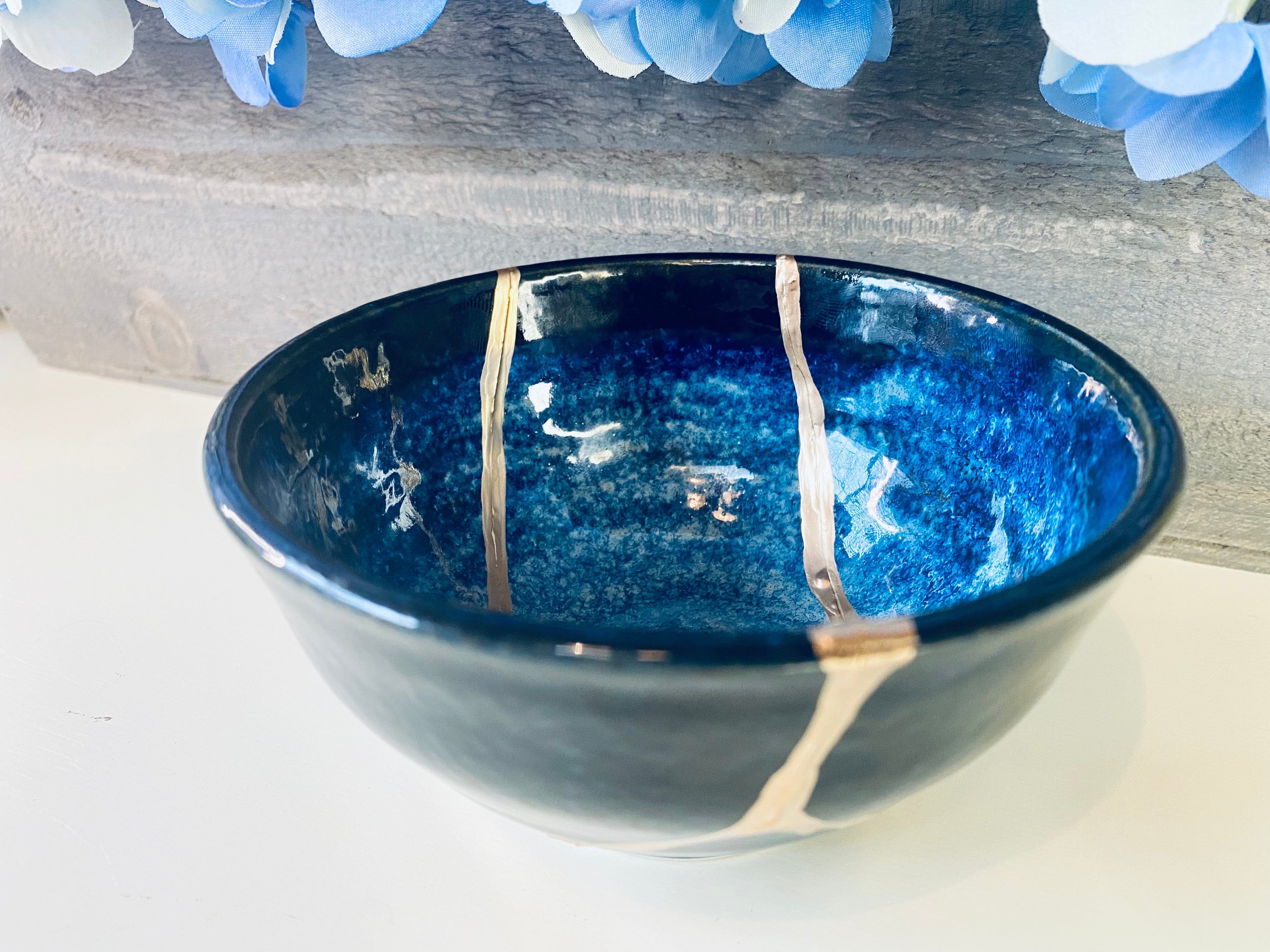 Kintsugi Blue Glaze Stoneware Bowl