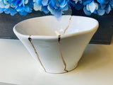 Kintsugi Repaired White Stoneware Bowl Gold Inlaid Made in Italy