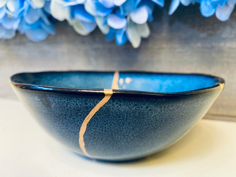 Kintsugi Bowl, Kintsugi Sapphire Blue Bowl, Handmade Gift, Home
